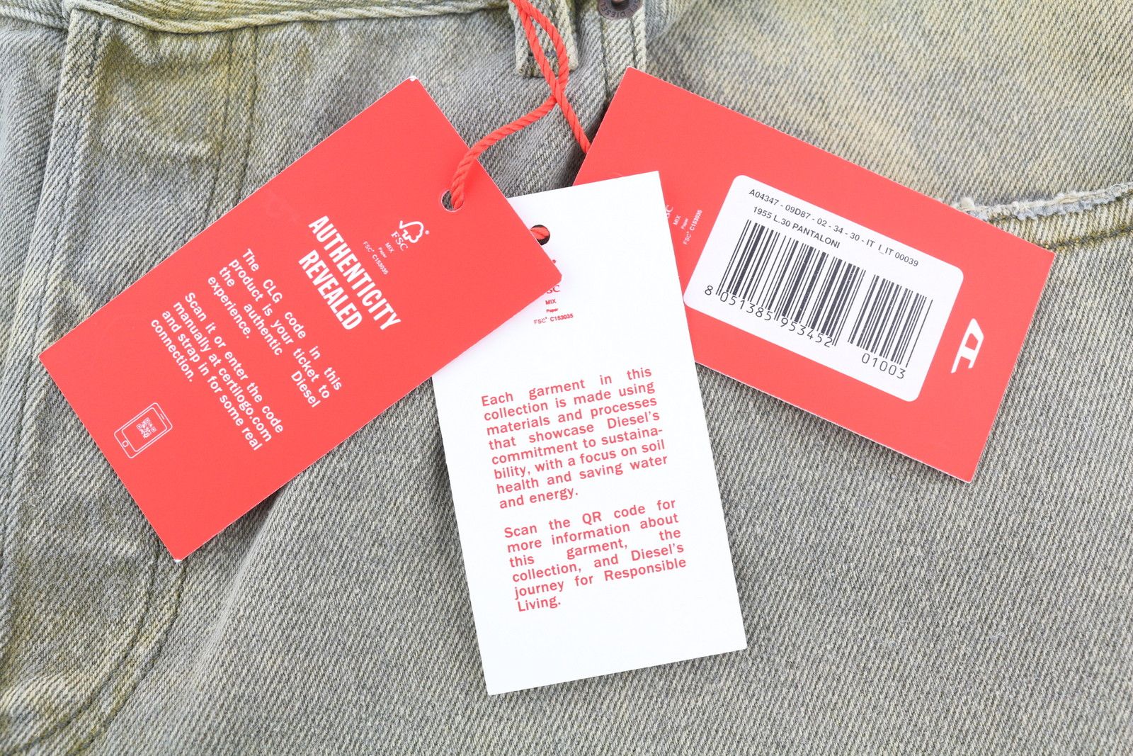 Diesel 1955 09D87 W34/L30 Aged Look Regular Straight 85424 Size US 34 / EU 50 - 5 Thumbnail