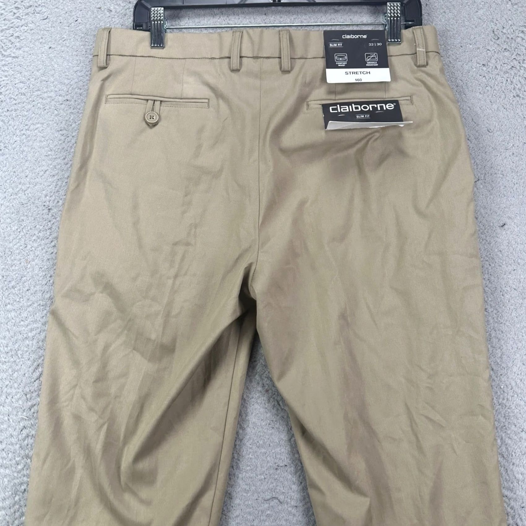 Liz Claiborne Claiborne Mens Pants Slim Fit Straight Comfort Waist Stretch Dress Tan 32X30 Size US 32 / EU 48 - 5 Thumbnail