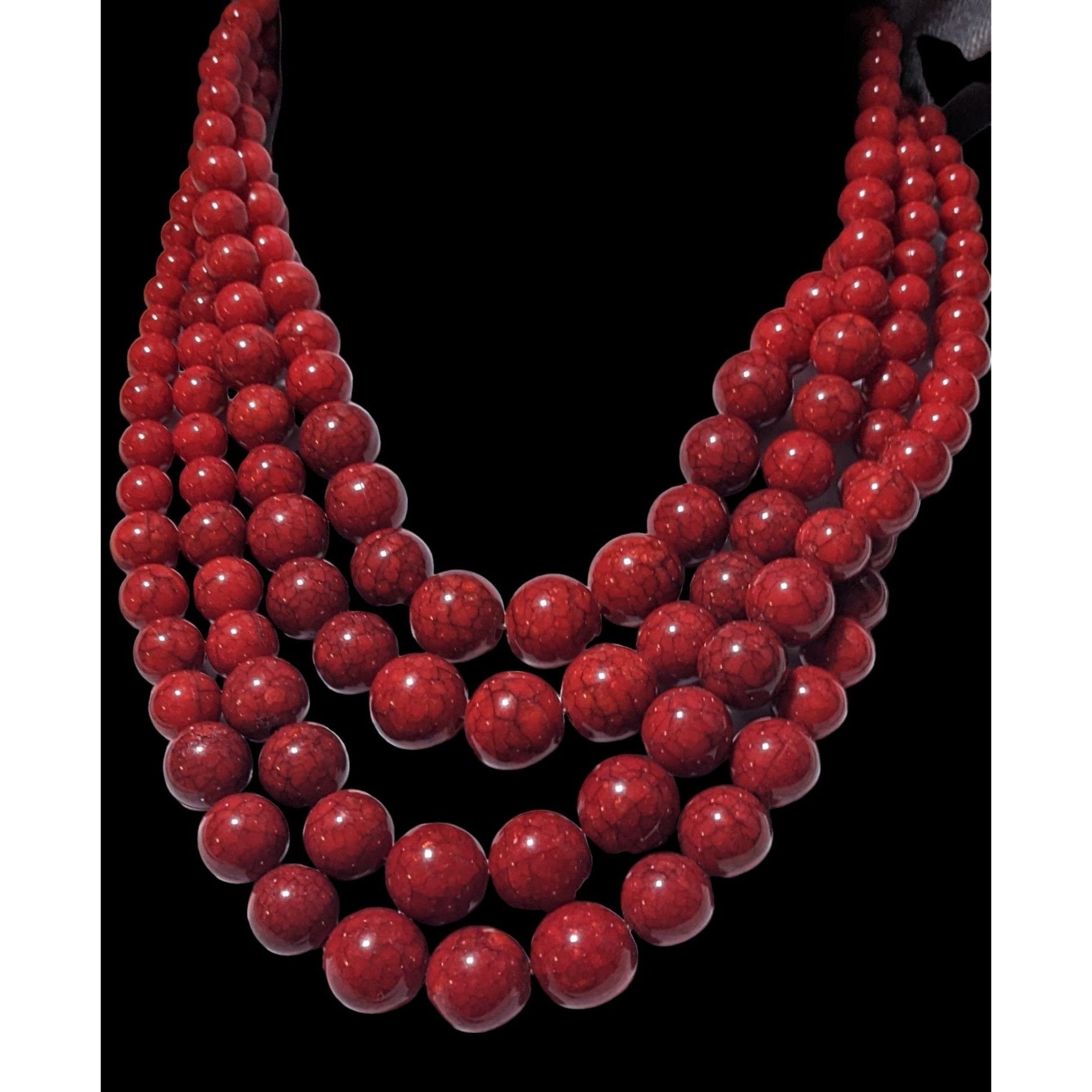 Other Red Marbled Multilayer Statement Necklace Size ONE SIZE - 2 Thumbnail