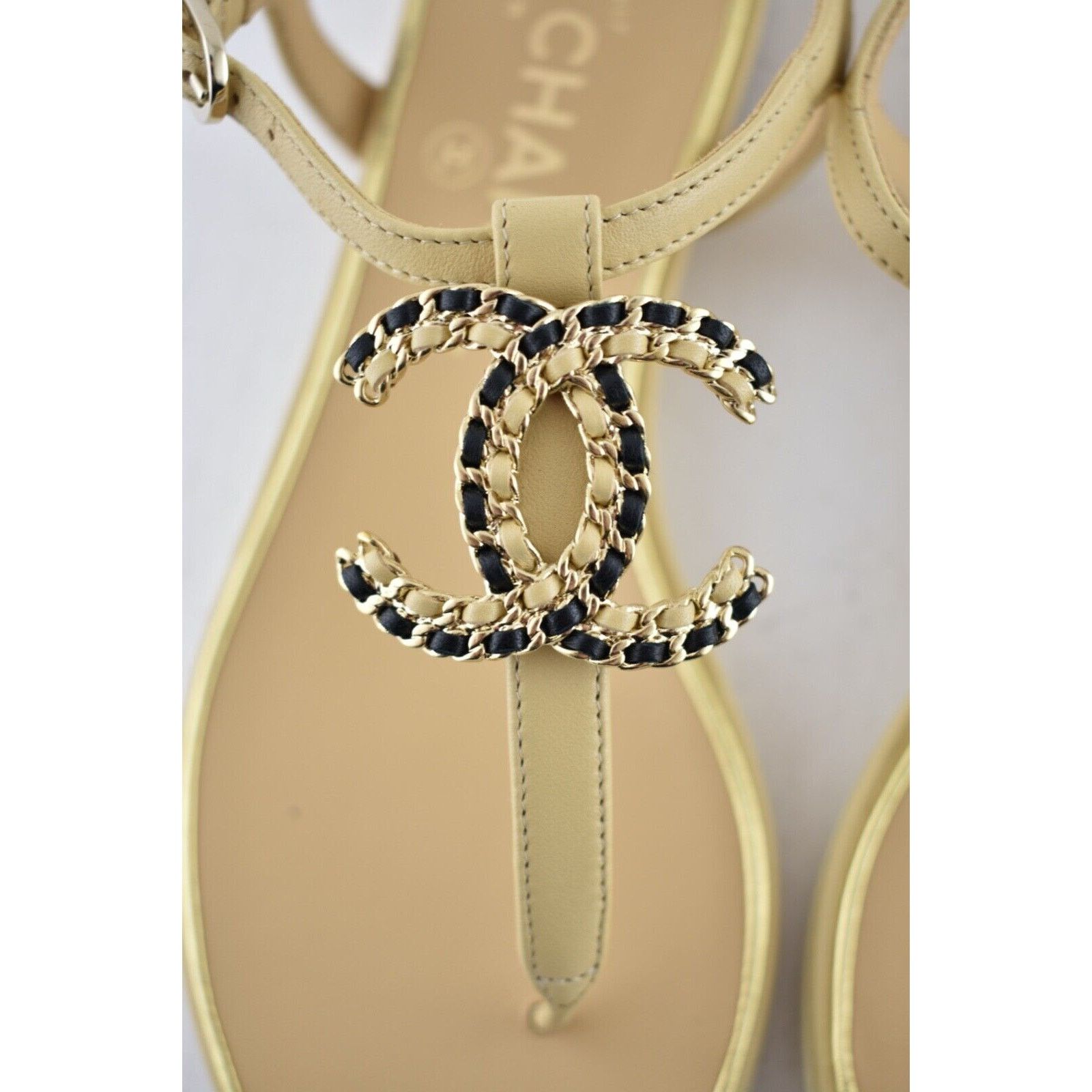 Chanel 19C Lambskin Chain CC XL Logo Ankle Strap Sandal Flat 36 Size US 6 / IT 36 - 8 Thumbnail