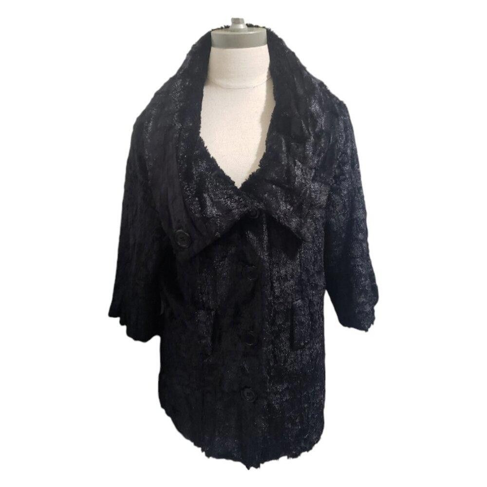 Designer CT1919 Ethyl Black Faux Fur Jacket with Belt Hoops L Size L / US 10 / IT 46 - 1 Thumbnail