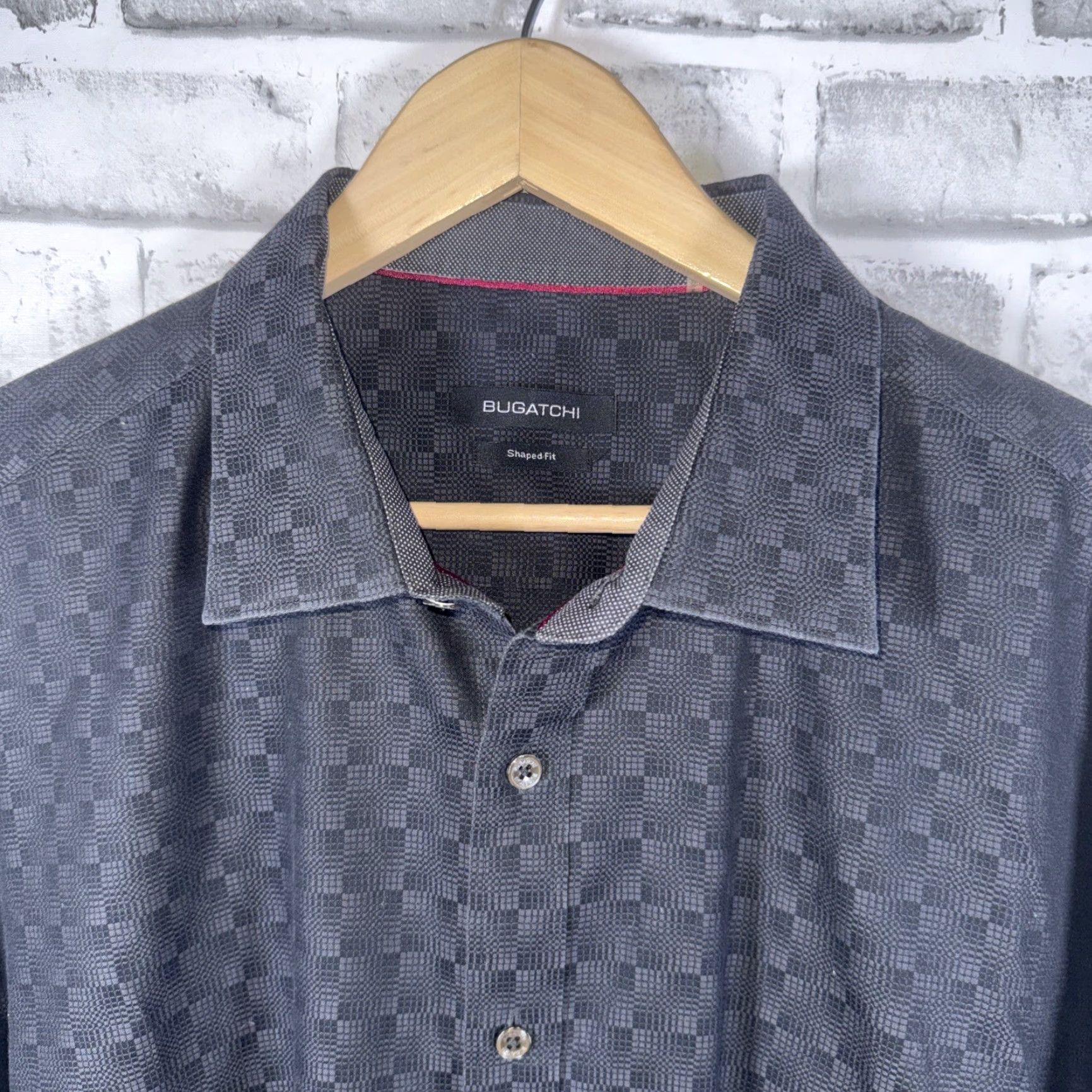 BUGATCHI Bugatchi Shaped Fit Gray Button-Up Shirt Mens XL Pit To Pit 27” Long Sleeve Regular Size US XL / EU 56 / 4 - 2 Thumbnail