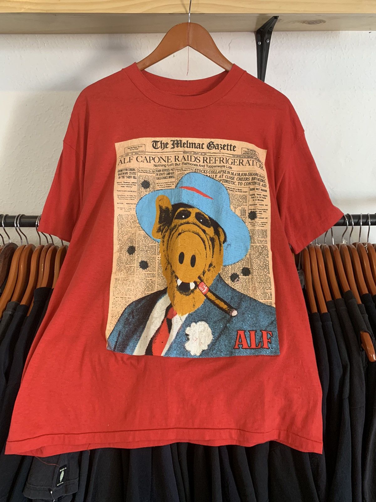 Vintage 1987 2024 Alf Just Kidding Red T shirt Size Large