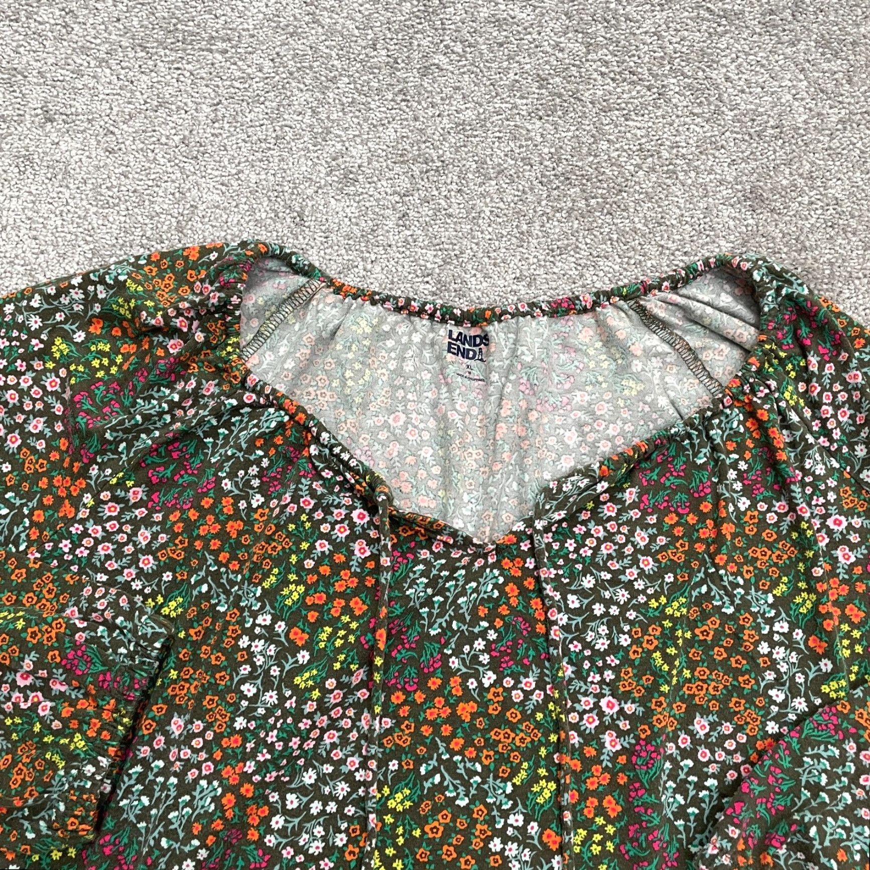 Lands' End Lands' End Floral Blouse Womens XL Multicolor Long Sleeve V-Neck Tie Casual Top Size XL / US 12-14 / IT 48-50 - 3 Thumbnail