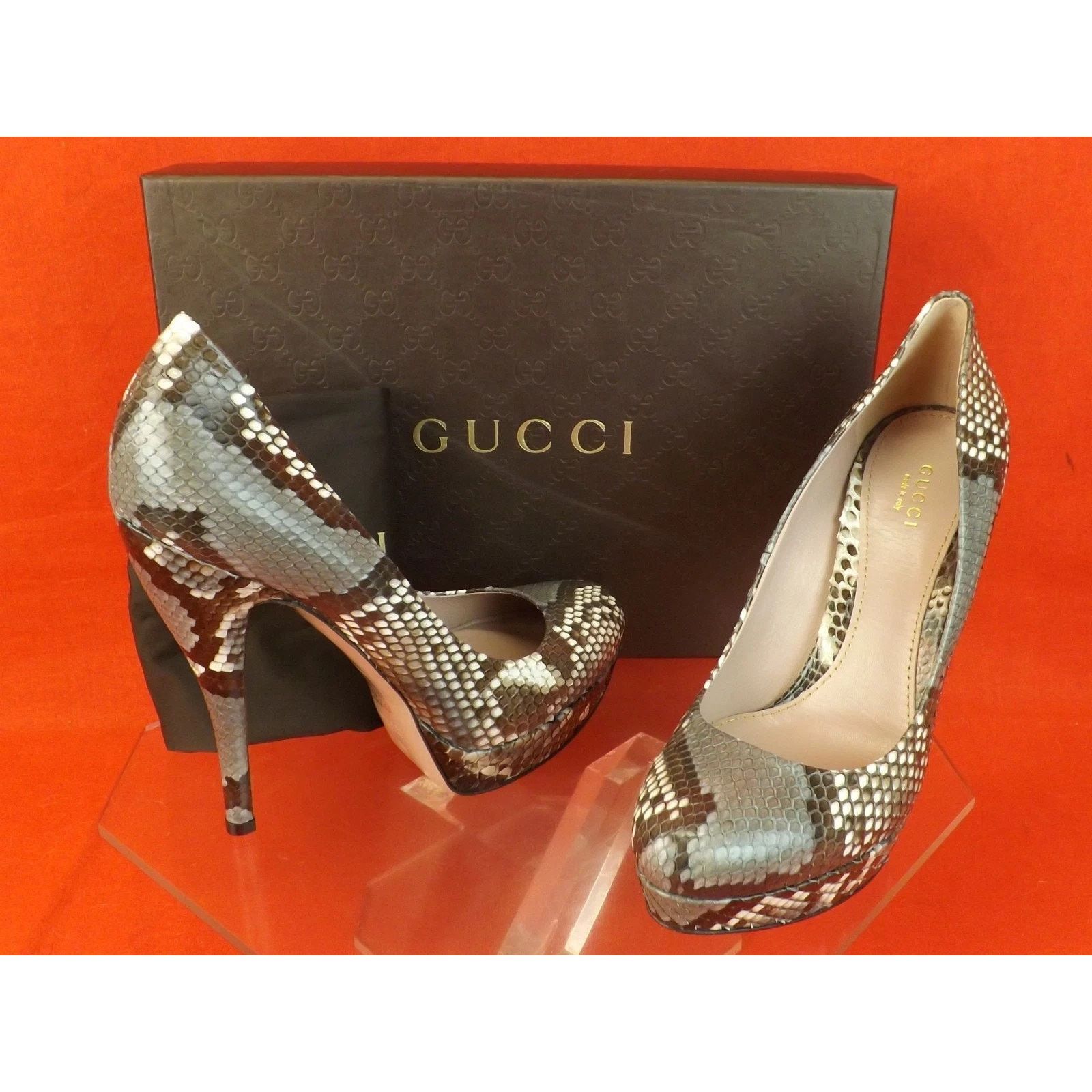 Gucci GUCCI 309 LISBETH NATURAL PYTHON LEATHER VINTA ROSE PUMPS 38 Size US 8 / IT 38 - 3 Thumbnail