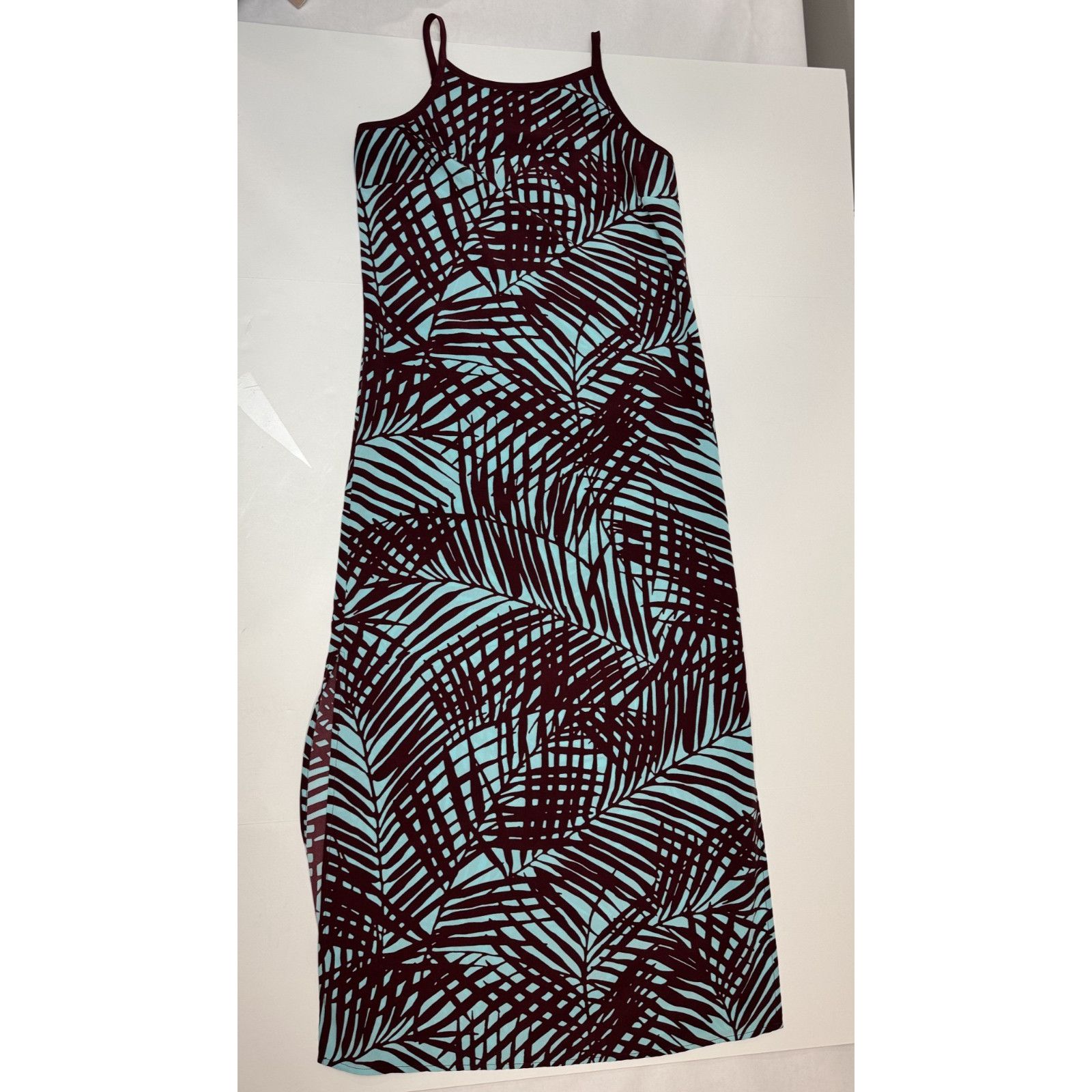 Other Limited Tropical Resort Wear Maxi Dress Brown Blue Palm XS Size XS / US 0-2 / IT 36-38 - 4 Thumbnail