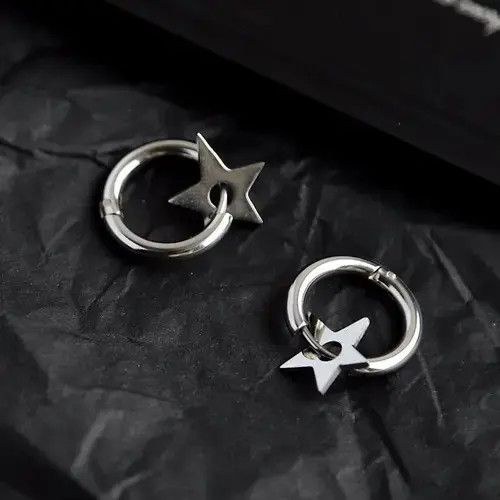 Other Earrings for Men,Stainless Steel Star Hoop Earrings Size ONE SIZE - 1 Thumbnail