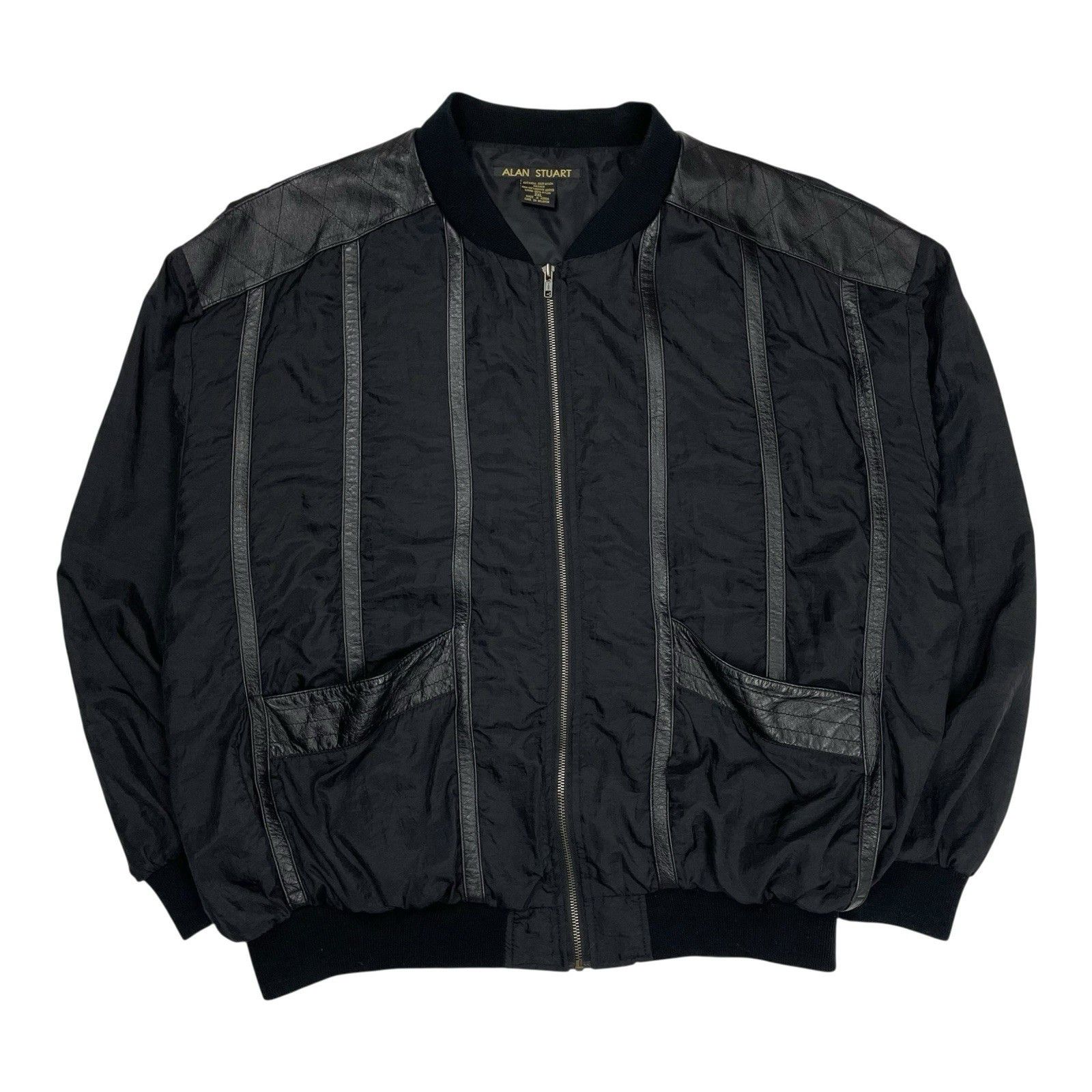 Other Vintage Alan Stuart Bomber Leather Nylon Jacket Black 90s Size US XXL / EU 58 / 5 - 1 Thumbnail