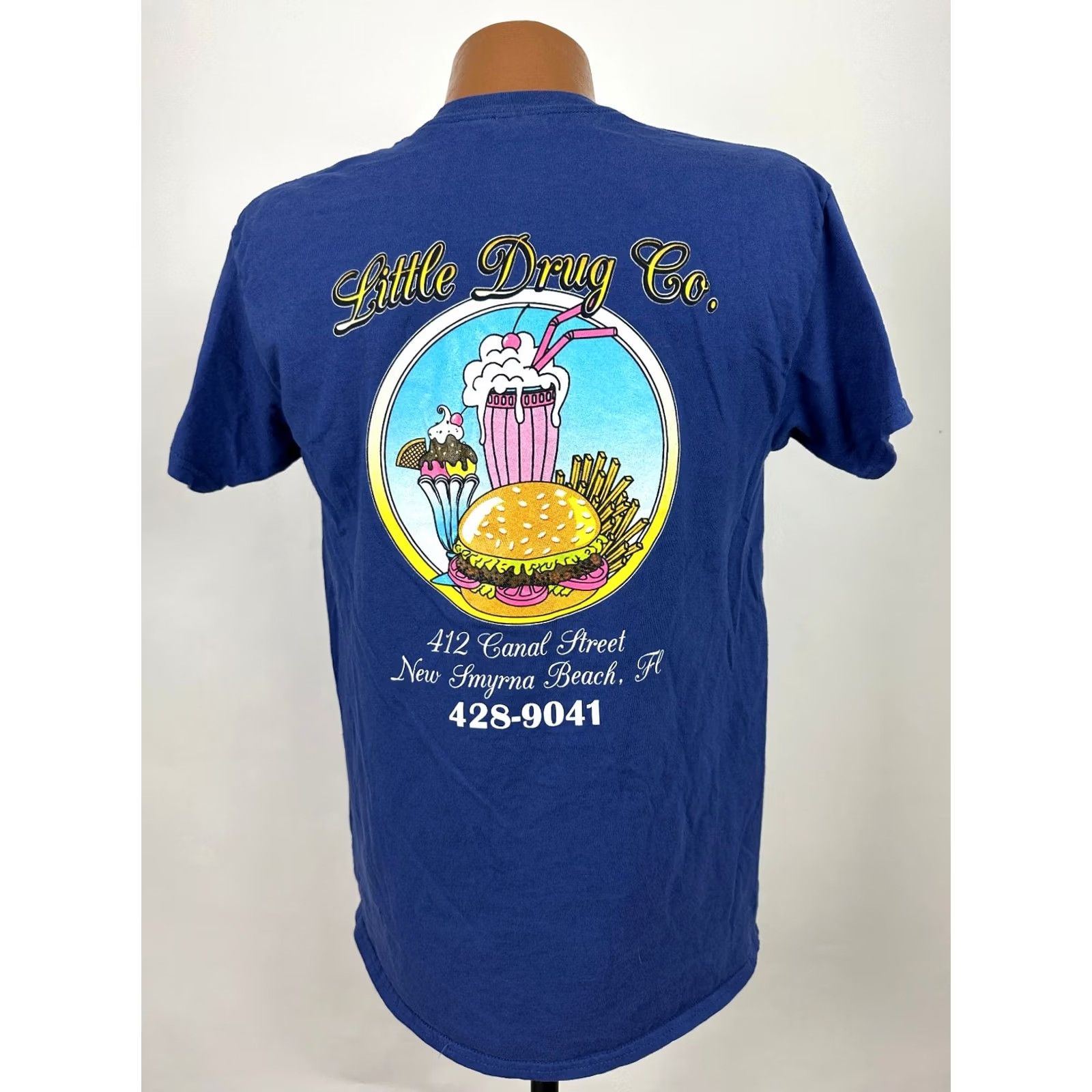 Gildan Little Drug Co Shirt M Diner Ice Cream Burger Fries Y2K New Smyrna Beach Florida Men Size US M / EU 48-50 / 2 - 6 Thumbnail