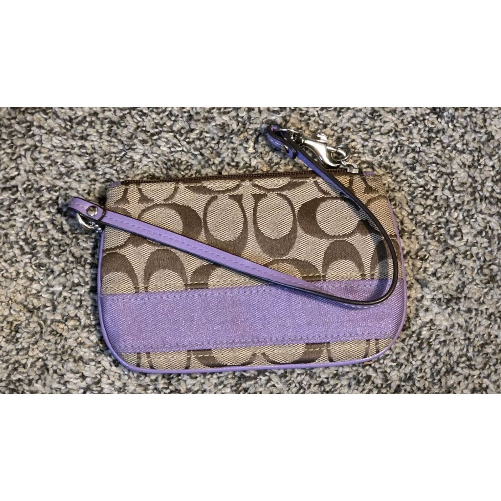 Coach Coach Outlet Brown Canvas Wristlet Pouch Purple Lining Great Shape Women Brown Purple Logo Zip Key Clip Vintage? Size ONE SIZE - 2 Thumbnail