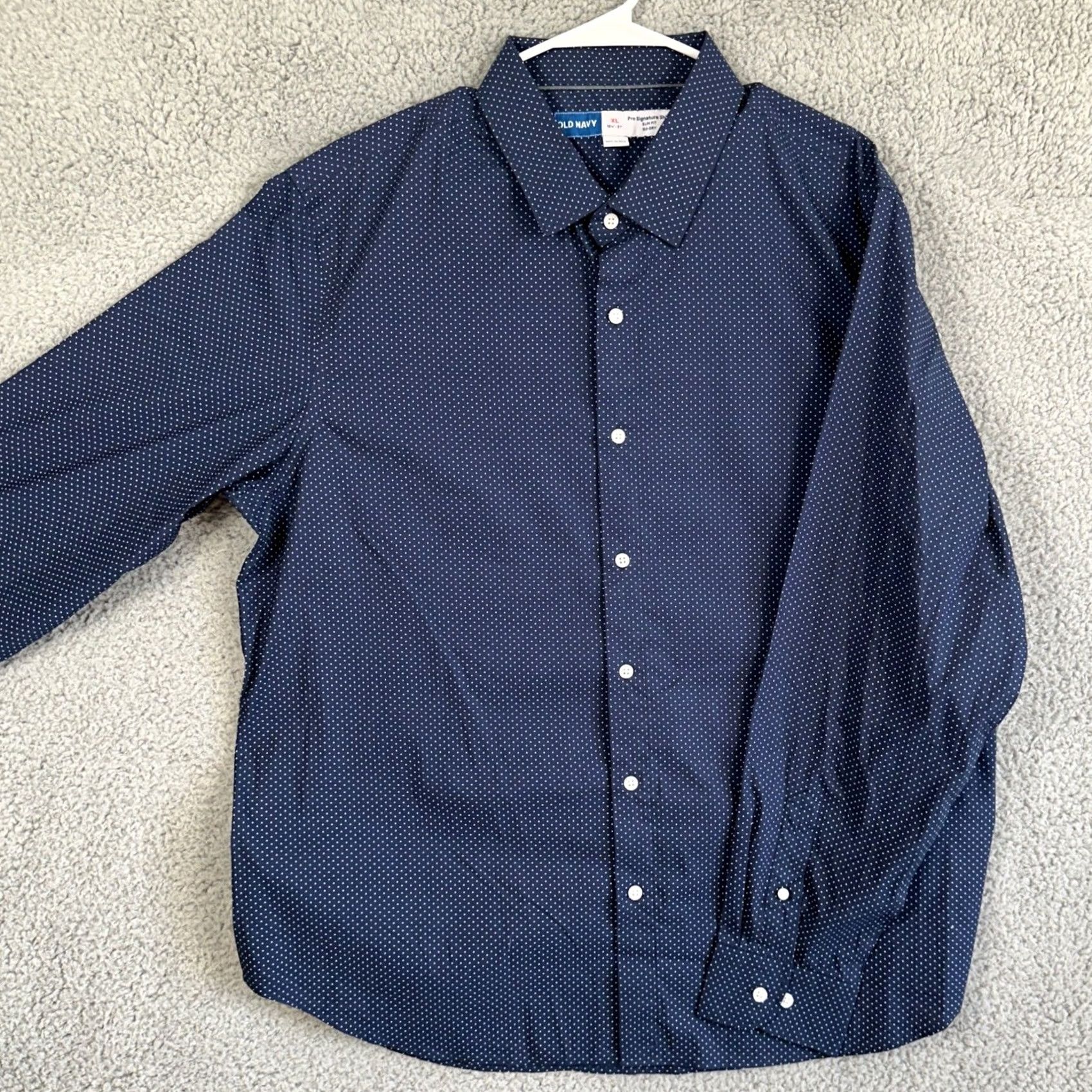 Old Navy Old Navy Shirt Men XL Button-Up Polka Dot Blue White Slim Vintage? No – Regular Fit Long Sleeve 19.5 neck Collared Dress Shirt NEW Size 46R - 2 Thumbnail