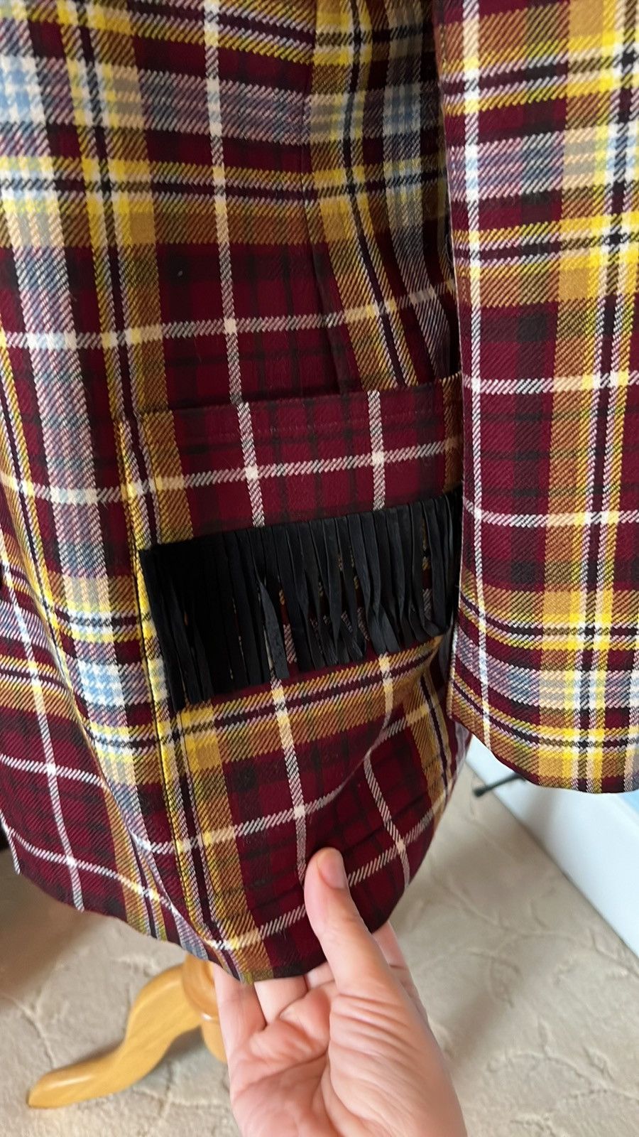 Yves Saint Laurent YSL Vintage Red/Yellow Plaid Fringe Blazer FR 38 Size S / US 4 / IT 40 - 2 Thumbnail