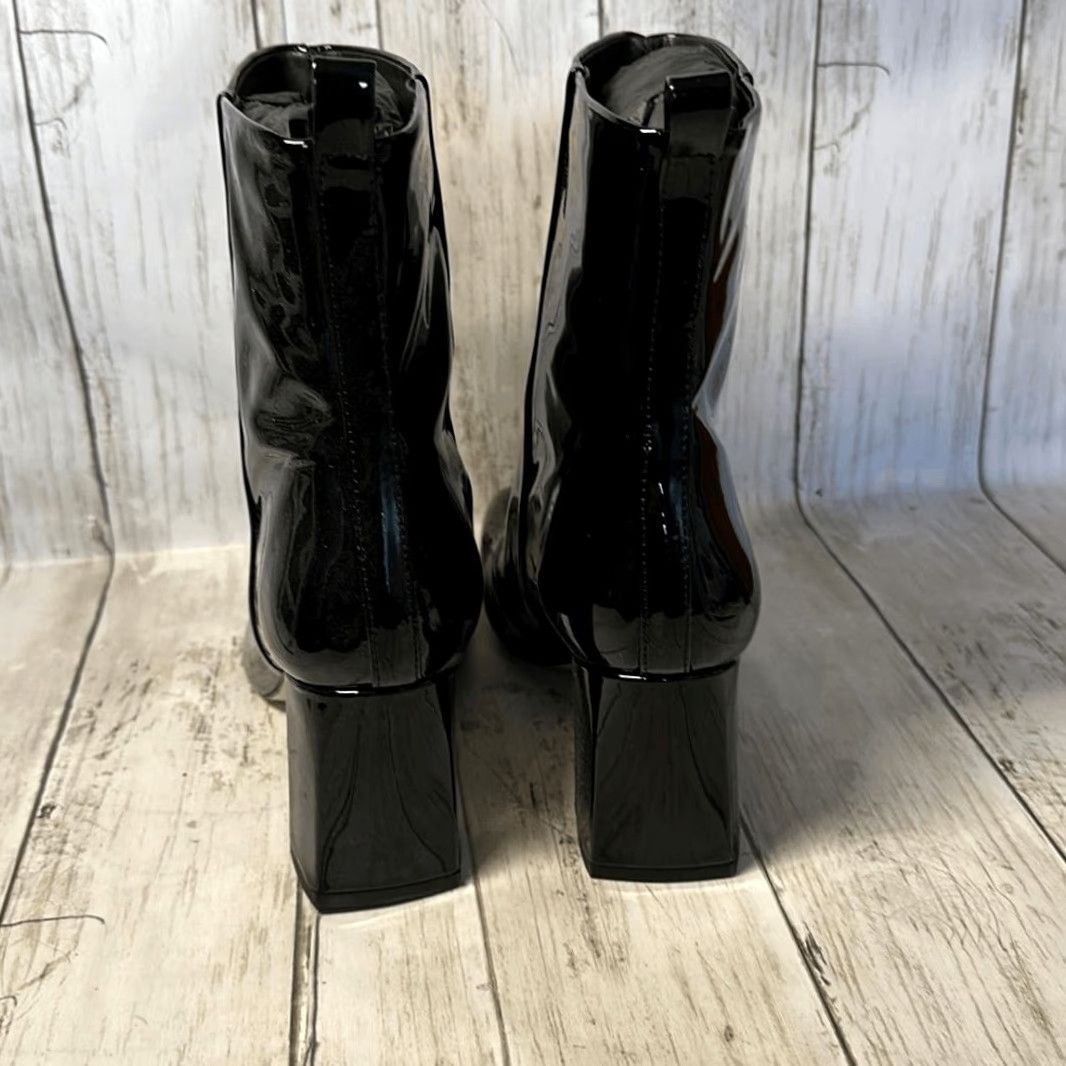 Good American GOOD AMERICAN Bootie Women 8 Black Patent Leather Square Toe Boxed Heel 3" Faux Leather Square Toe Boots Women's Shoes Size US 8 / IT 38 - 5 Thumbnail