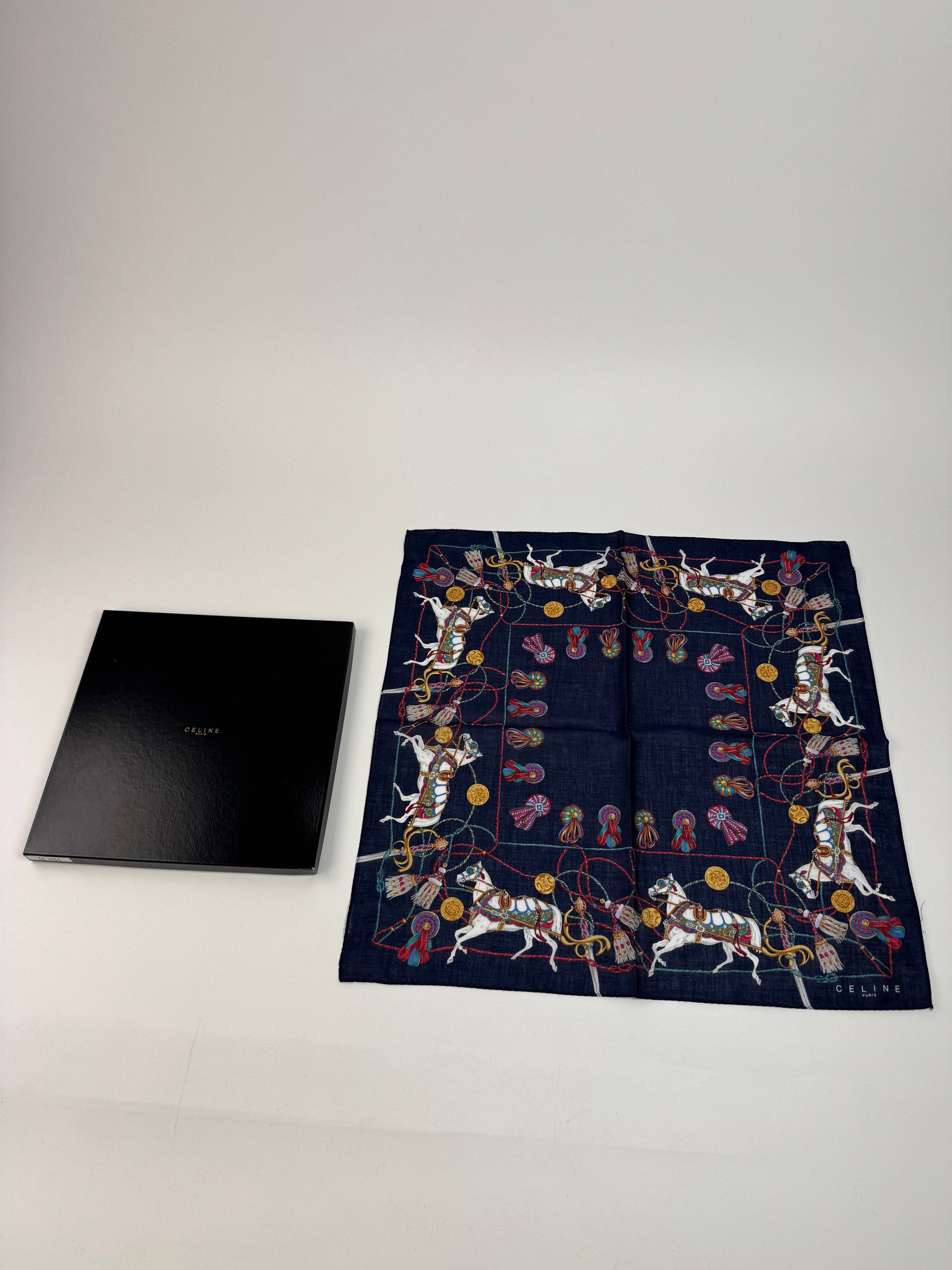Celine Vintage Silk Scarf Navy new Size ONE SIZE - 1 Thumbnail