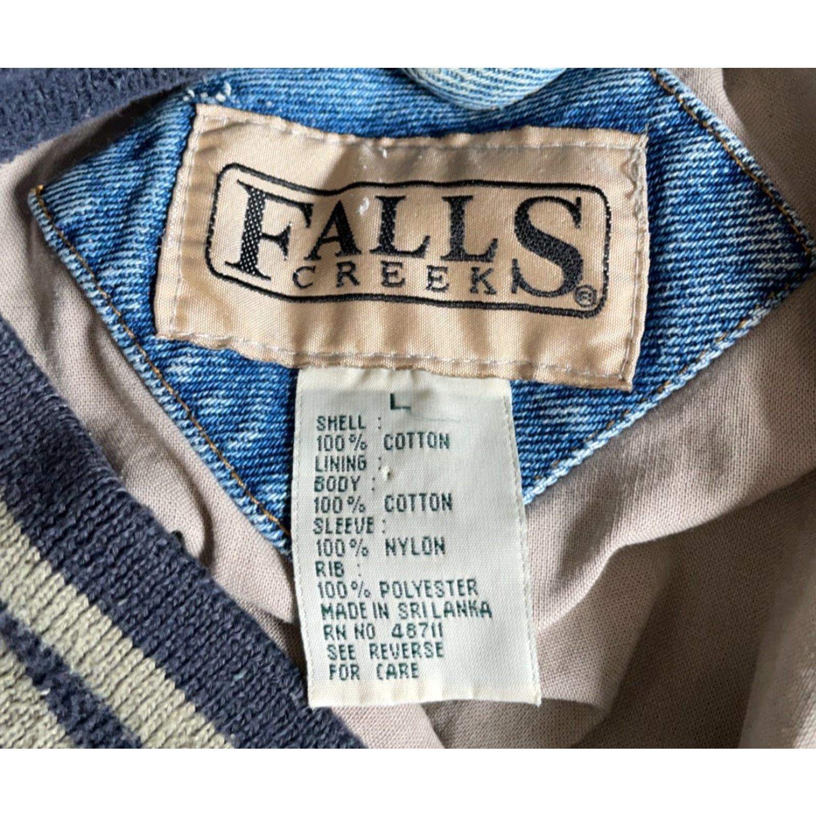 Vintage VINTAGE Falls Creek Denim Bomber Jacket Shirt Men XL Blue Beige Maine Embroidery 90s City Retro Size US L / EU 52-54 / 3 - 3 Thumbnail