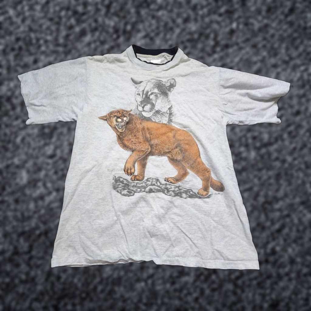 Elwood VINTAGE 90s Hazelwood Mountain Lion T Shirt Mens XL Distressed Thrashed Gray Cotton Blend Crew Neck Short Sleeve T-Shirt Size US XL / EU 56 / 4 - 1 Thumbnail