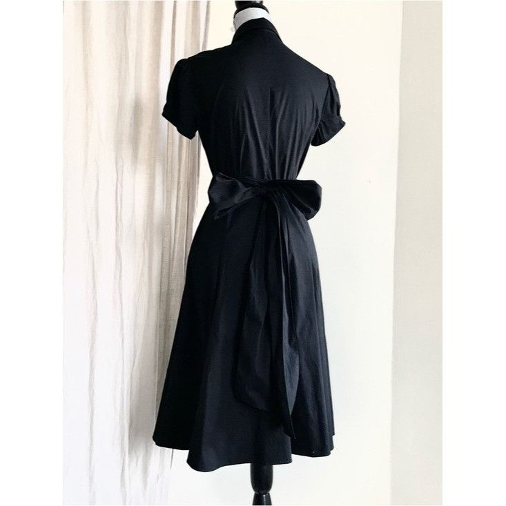 Ralph Lauren Ralph Lauren Pleated Puff Sleeve Black Midi Wrap Shirt Dress Size S / US 4 / IT 40 - 5 Thumbnail