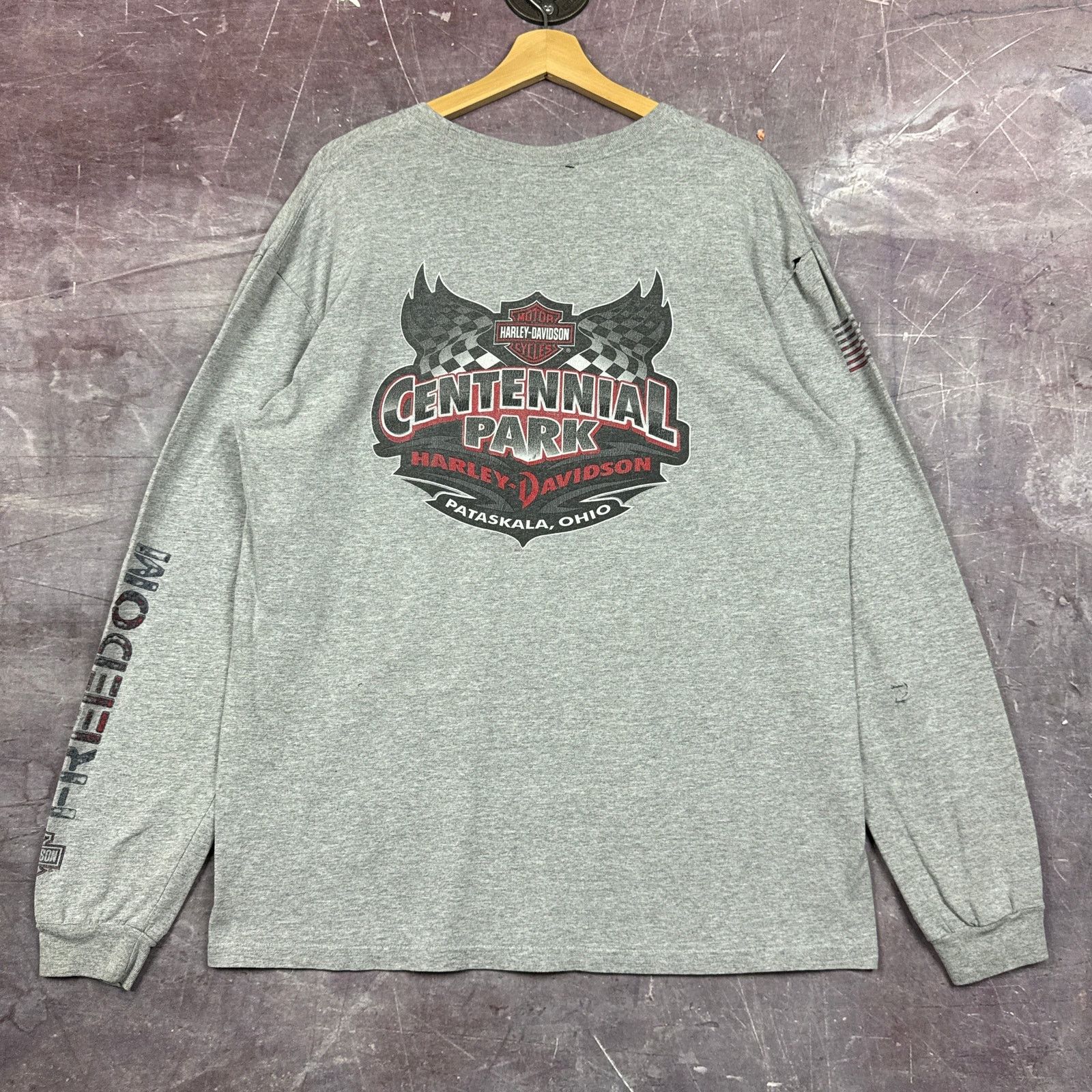 Harley Davidson × Vintage 00s Gray Harley Davidson Ohio Racing Graphic LS Shirt L 3073 Size US L / EU 52-54 / 3 - 2 Thumbnail