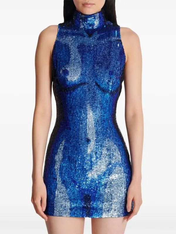 Balmain o1s1wg111225 Sequin Embellished Mini Dress in Blue | Grailed