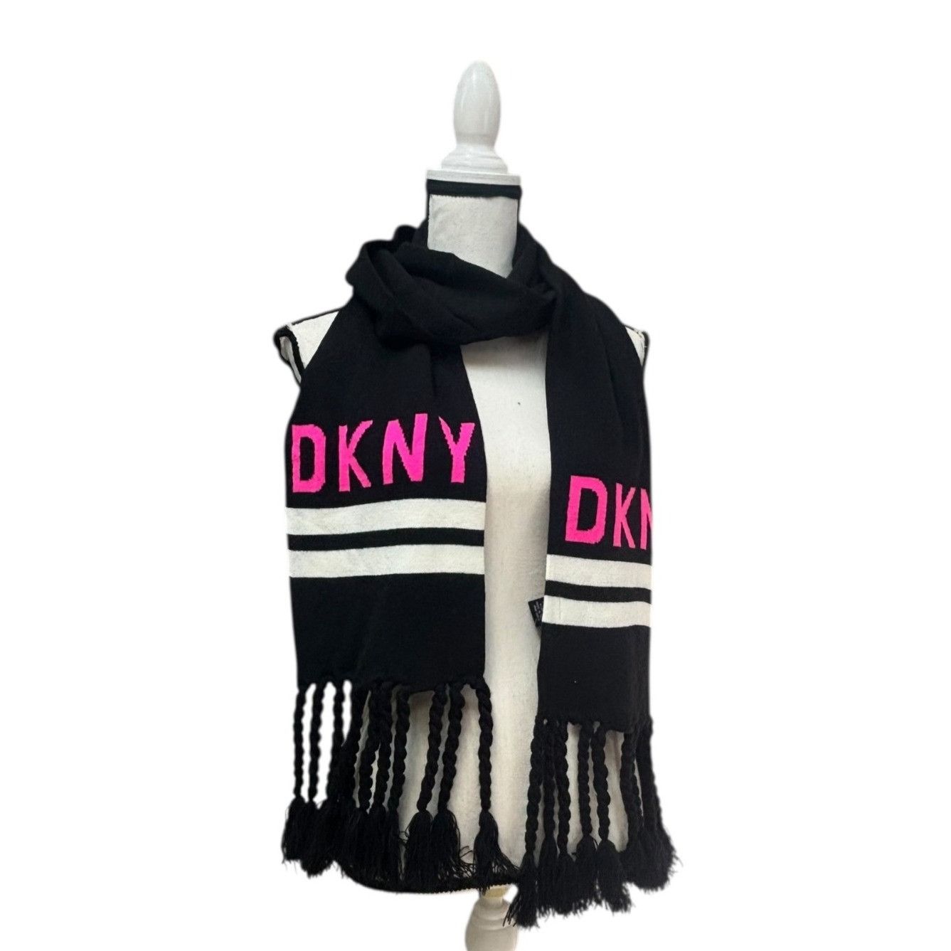 DKNY DKNY Logo Stadium Scarf With Tassel Fringe, Neon Pink, 8-1/2 Size ONE SIZE - 1 Thumbnail