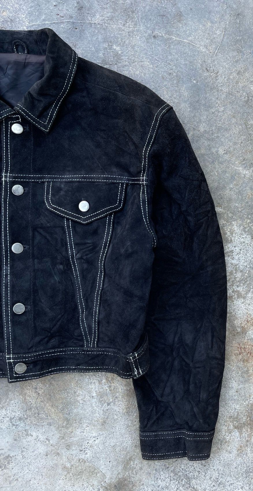 14th Addiction × Genuine Leather × Japanese Brand 🔥Vintage Japanese Brand Genuine Leather Trucker Jacket Size US S / EU 44-46 / 1 - 5 Thumbnail