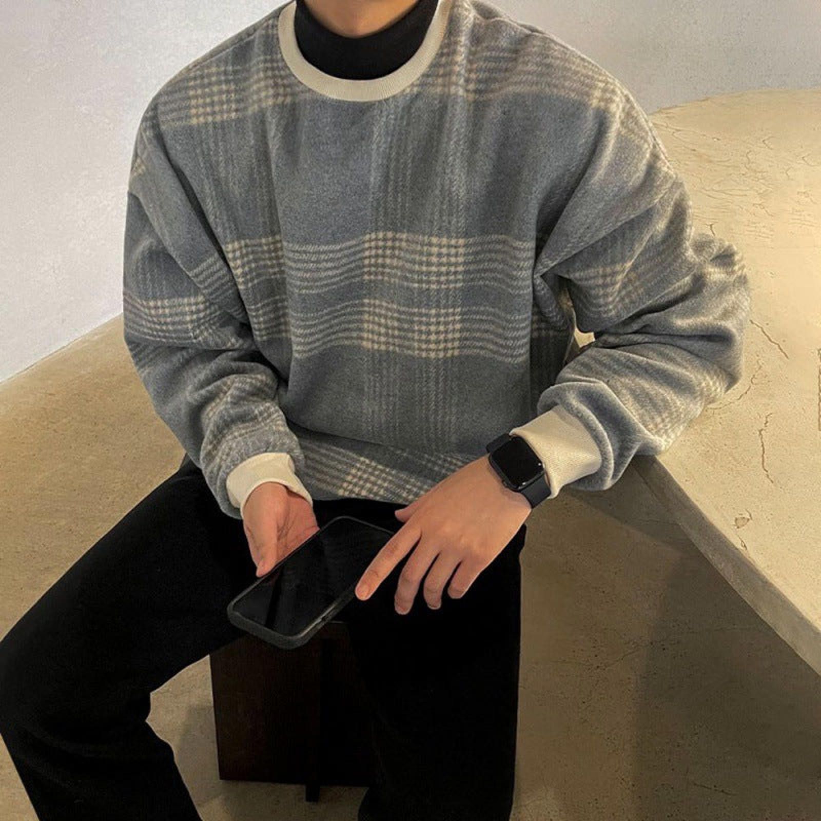 Vintage Beige Brown Plaid Crewneck Sweatshirt, Casual Fit Sweatshirt Size US M / EU 48-50 / 2 - 4 Thumbnail