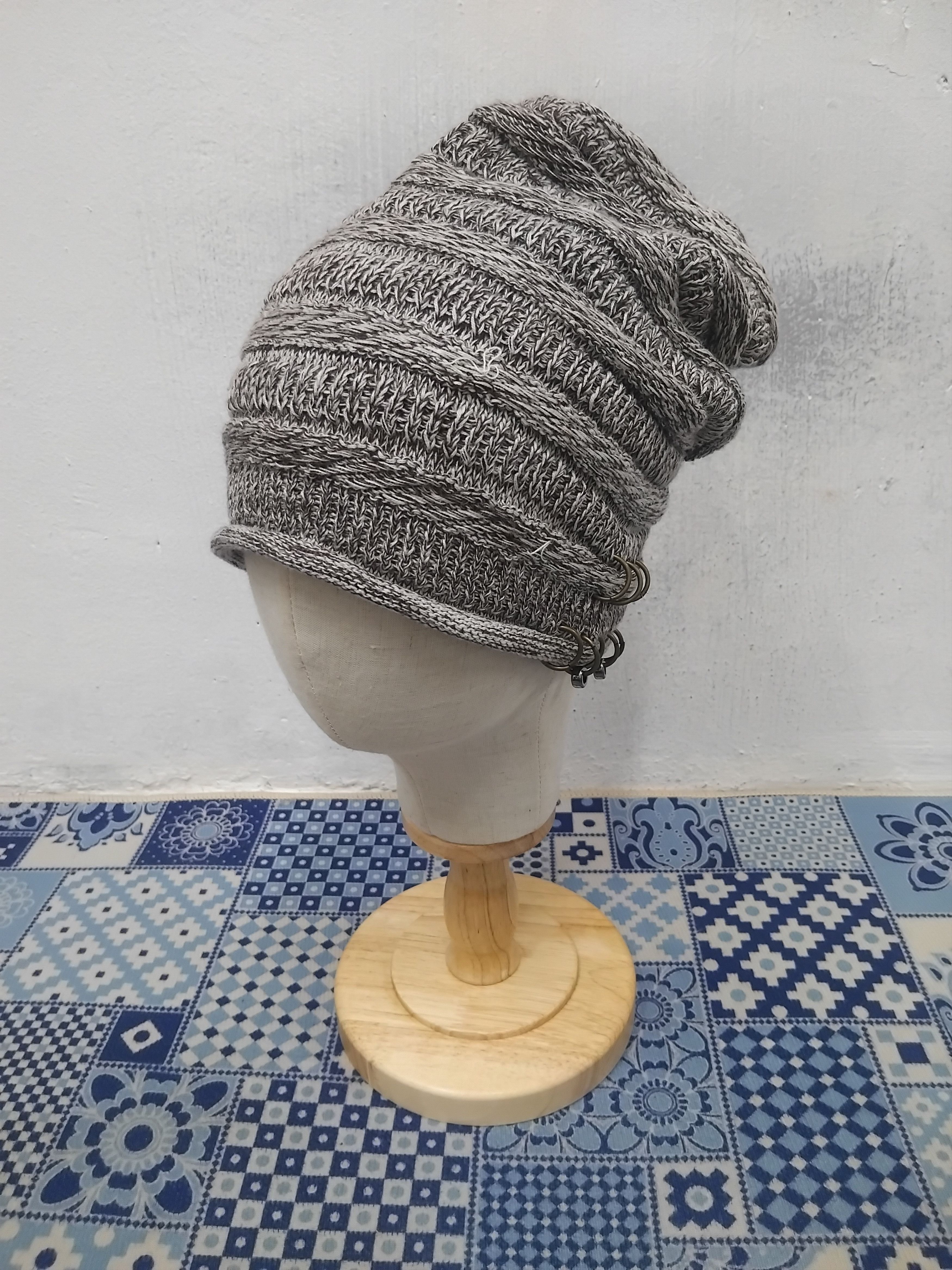 Japanese Brand 💥Earing punk rock grey beanie hat Size ONE SIZE - 1 Thumbnail