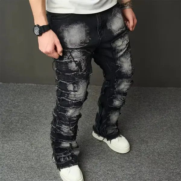 Japanese Brand Pepper x Asada Ripped Spliced Patch Straight Jeans Size US 34 / EU 50 - 6 Thumbnail