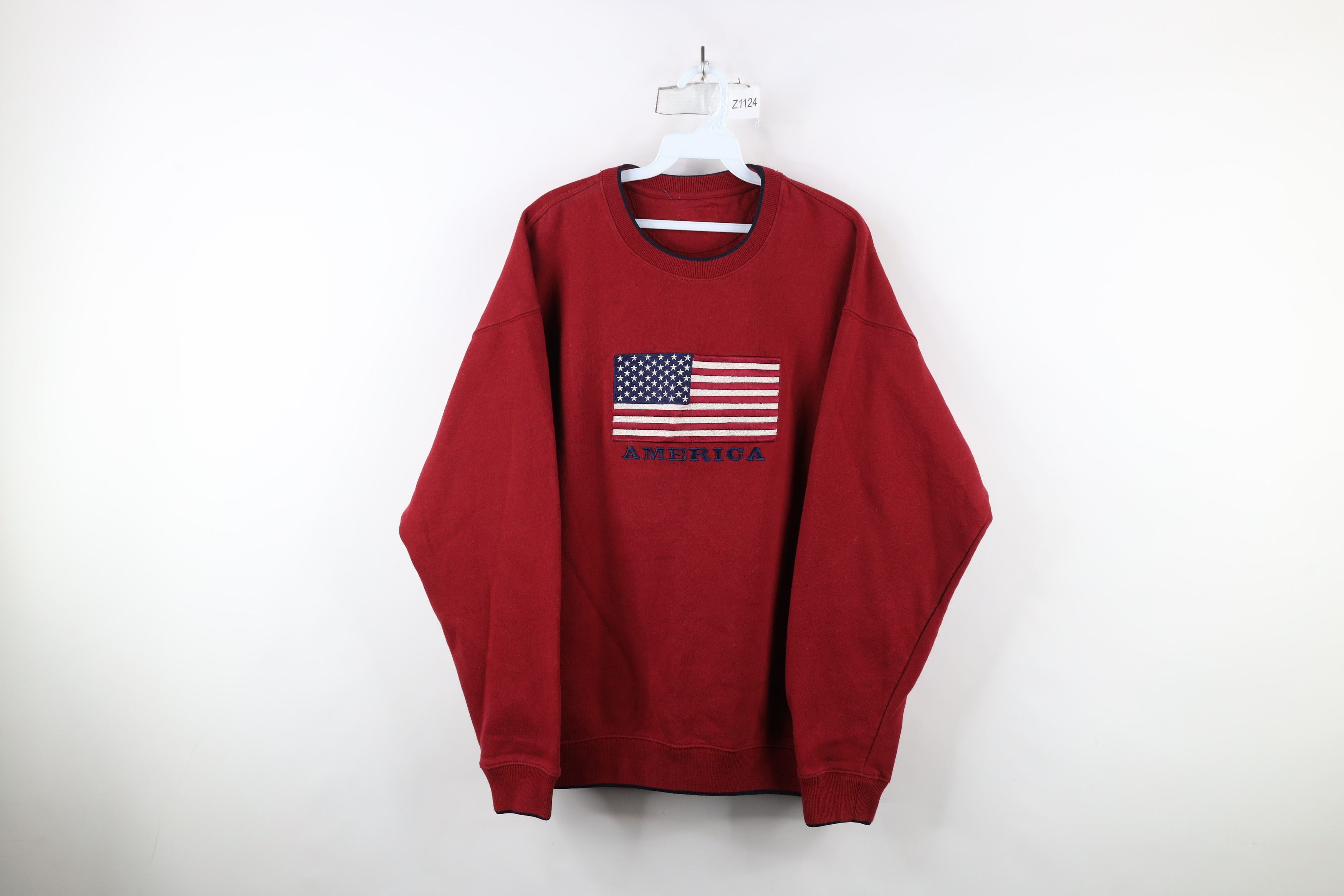Vintage Vintage 90s Streetwear Spell Out America USA Flag Sweatshirt Size US L / EU 52-54 / 3 - 1 Thumbnail