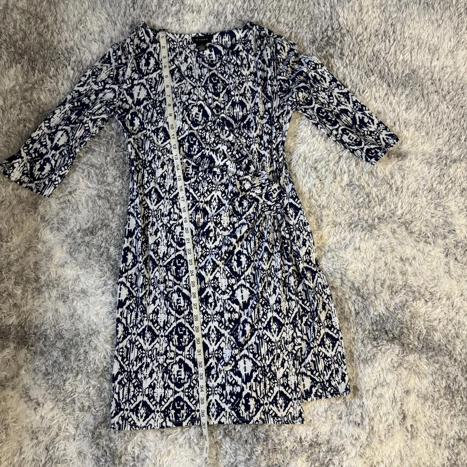 Designer AA Studio Women's Size 12 Navy and White Wrap Dress Midi Size XL / US 12-14 / IT 48-50 - 6 Thumbnail
