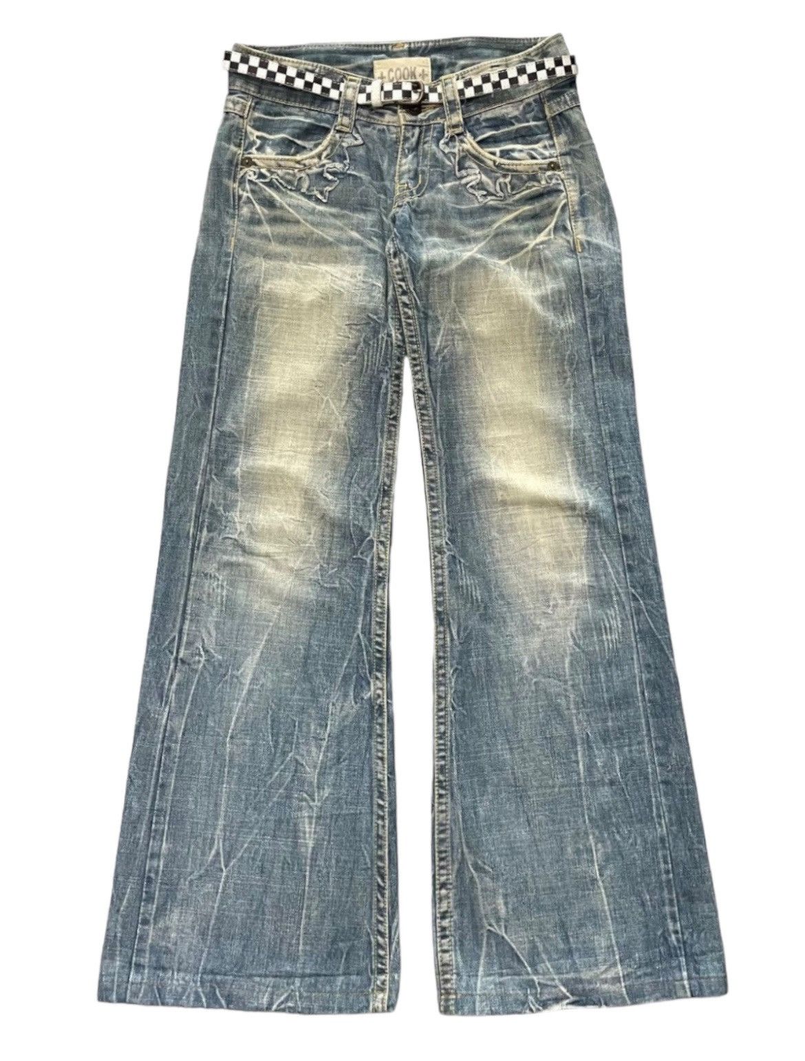 Designer × If Six Was Nine × Le Grande Bleu (L.G.B.) Cook Japan Fleur Storm Flared With Checker Belt Pants Size US 28 / EU 44 - 2 Thumbnail