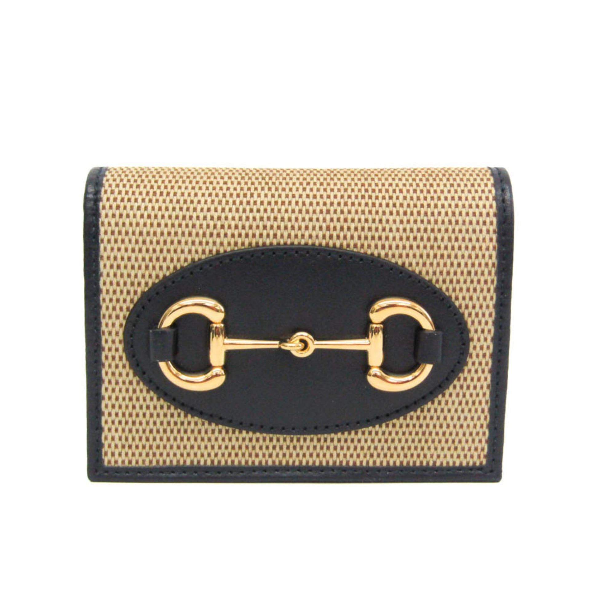 Gucci Gucci Horsebit 1955 Mini Wallet 621887 Women's Canvas,Leather Wallet (bi-fold) Beige,Black Size ONE SIZE - 1 Thumbnail