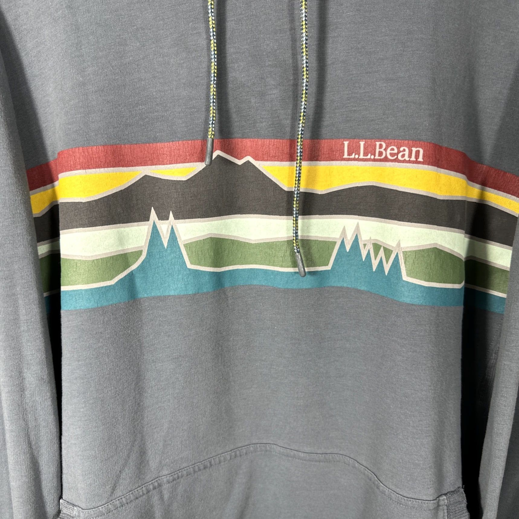 Vintage L.L. Bean Hoodie XXL Slightly Fitted Mens Comfort Camp Hoodie Gray Graphic Print Pullover Hooded Pockets Outdoor Classic 90s? (Wait) Size US XXL / EU 58 / 5 - 2 Thumbnail