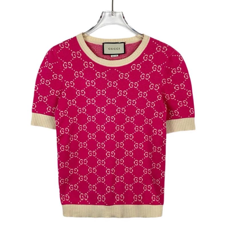 Gucci Gucci Pink logo double G full print round neck cotton short Size US S / EU 44-46 / 1 - 1 Thumbnail