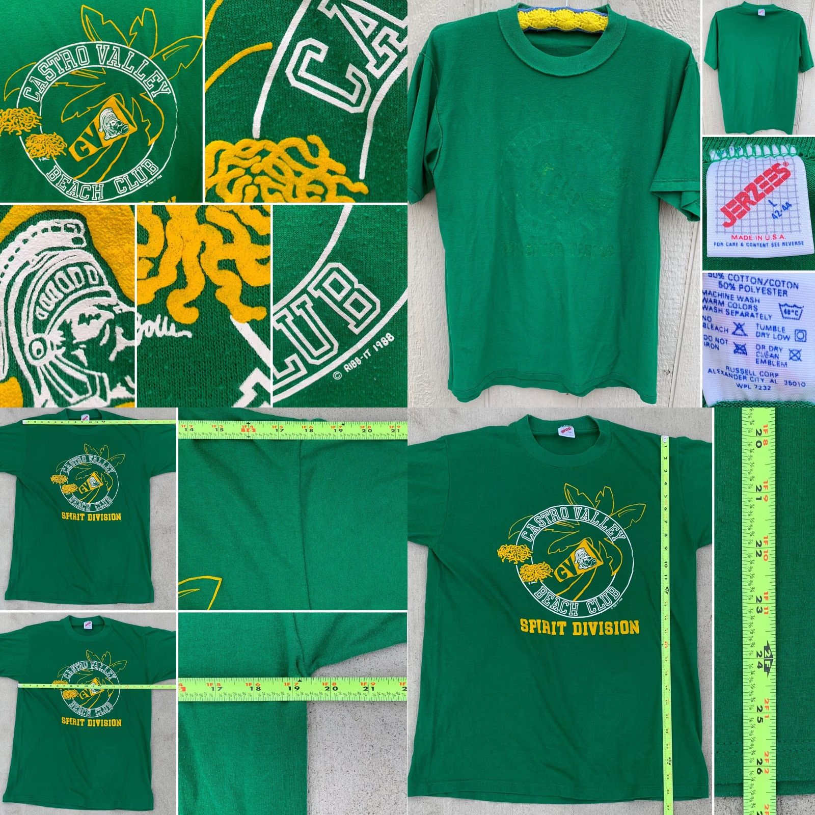 Jerzees VINTAGE Jerzees T-Shirt Men L Green 80s Beach Club Spirit Division Castro Valley 1988 Retro California Size US L / EU 52-54 / 3 - 8 Thumbnail