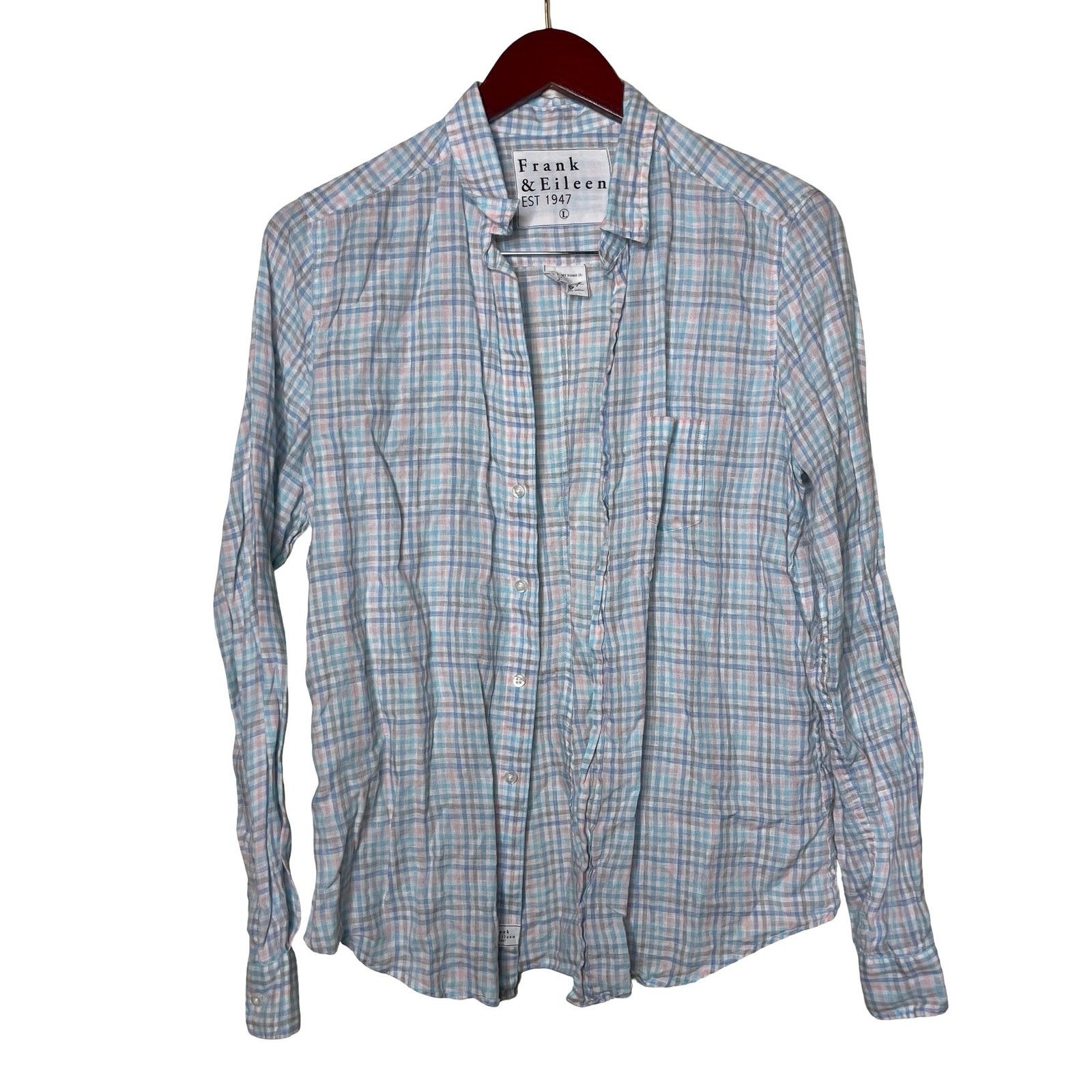 Frank & Eileen Frank & Eileen Barry blue pink plaid Italian linen shirt L Size L / US 10 / IT 46 - 1 Thumbnail