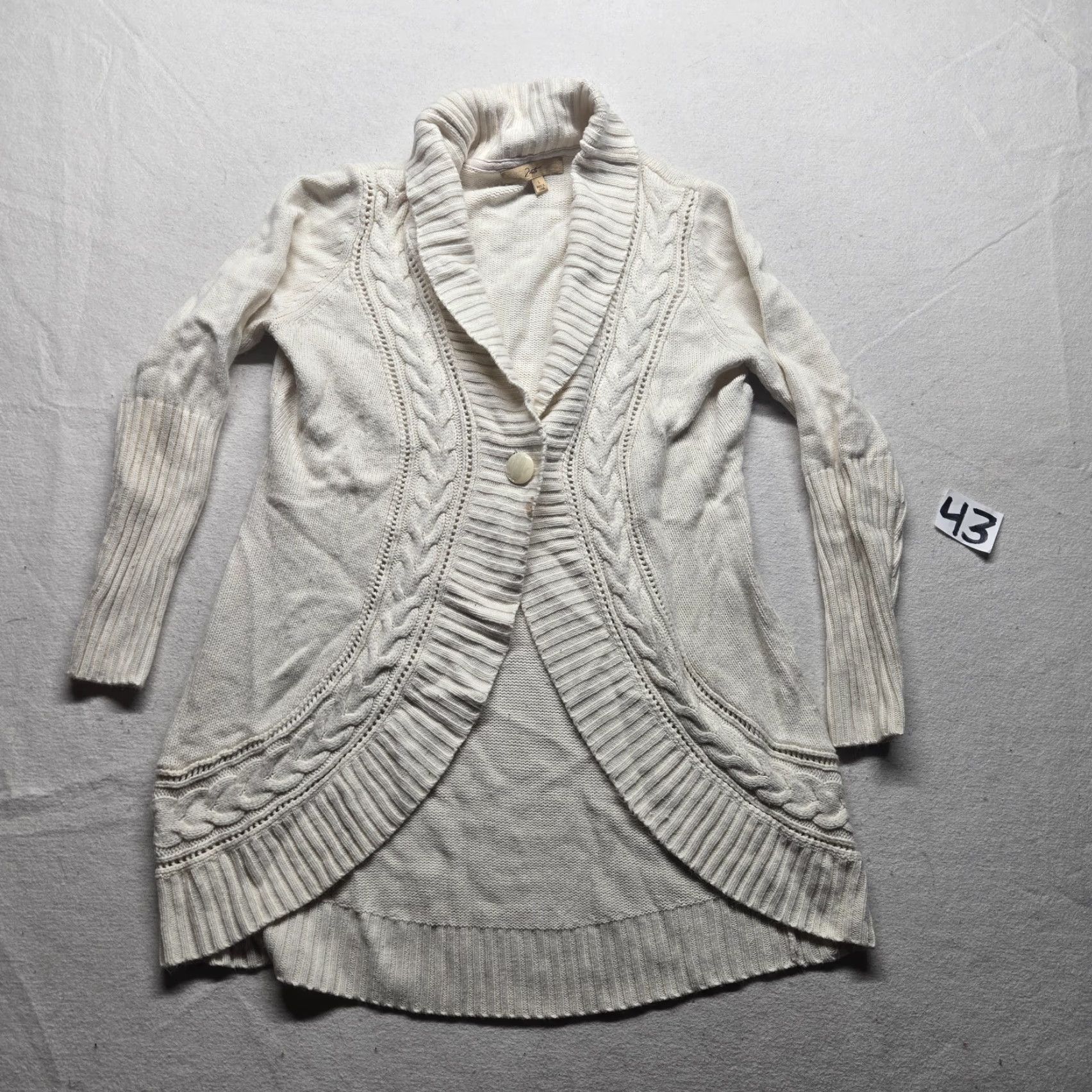 Vintage Motto Jacket Cardigan Knit Sweater Ivory Cream Unique Adult Women's Size L Large Moto Style Jacket Spring Fall Womens CW Size L / US 10 / IT 46 - 4 Thumbnail
