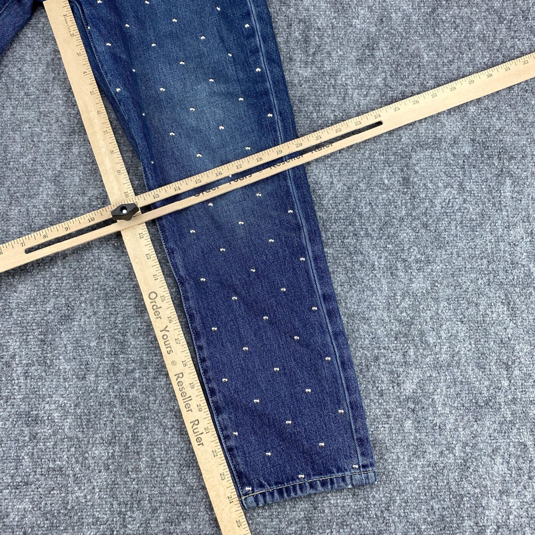Vintage Current/Elliott Jeans Womens 25 Blue Studded Embellished Denim Straight Leg Size 42" / US 20 - 6 Thumbnail