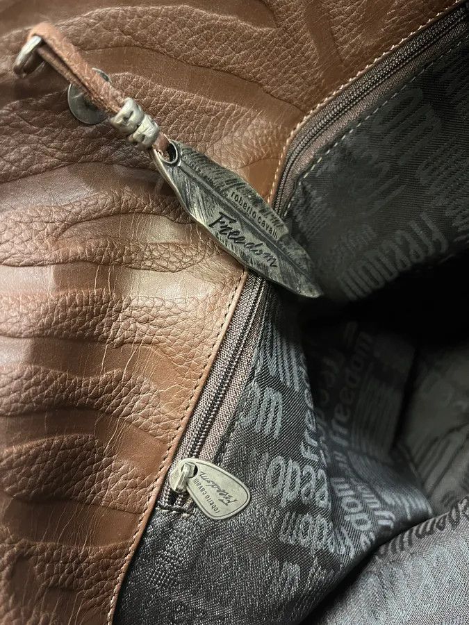 Roberto Cavalli × Vintage 2000s Roberto Cavalli Brown Handle Leather Relief Savage Bag Size ONE SIZE - 5 Thumbnail