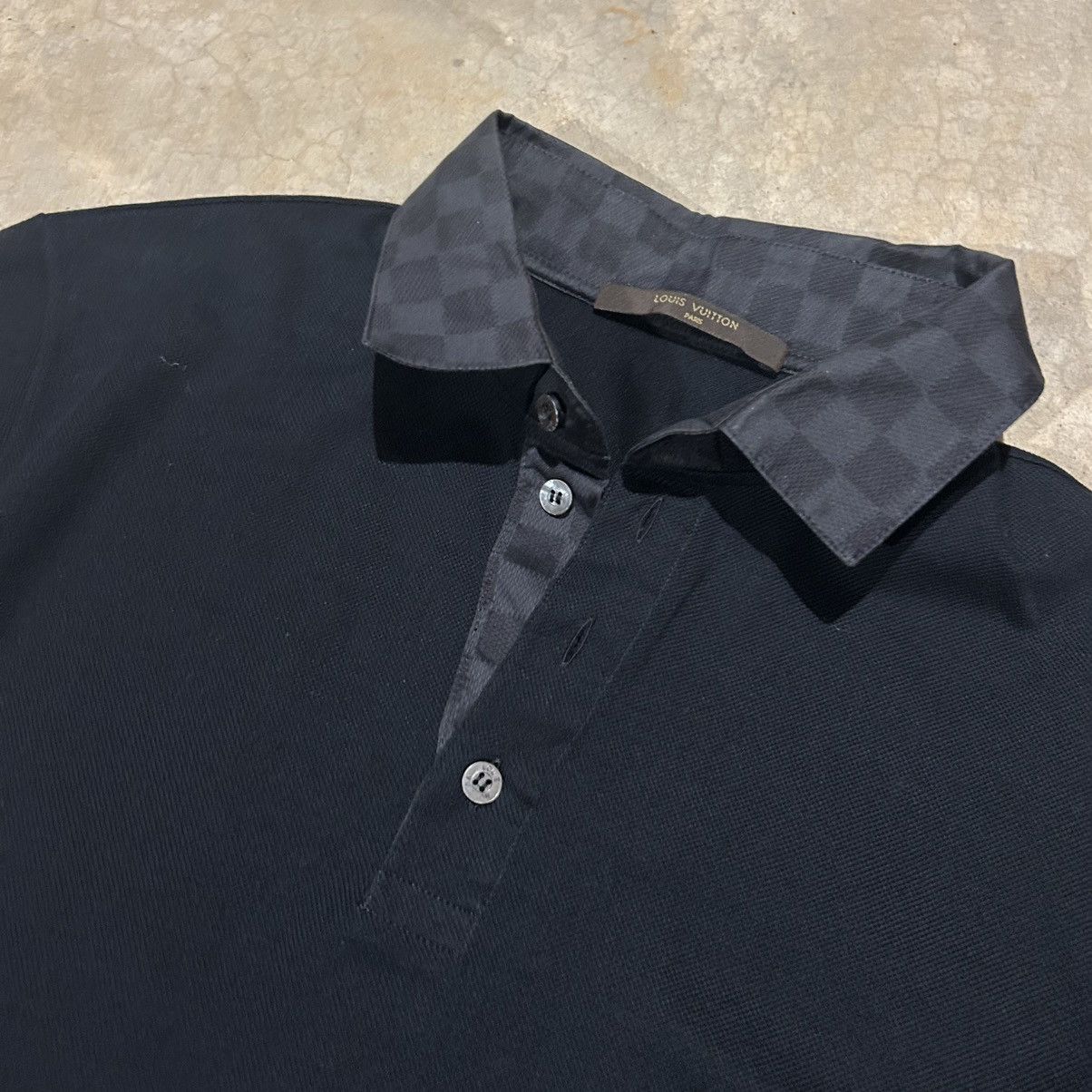 Louis Vuitton Damier Print Graphite Collar Pique Polo Shirt Louis Vuitton Damier Print Graphite Collar Pique Polo Shirt
