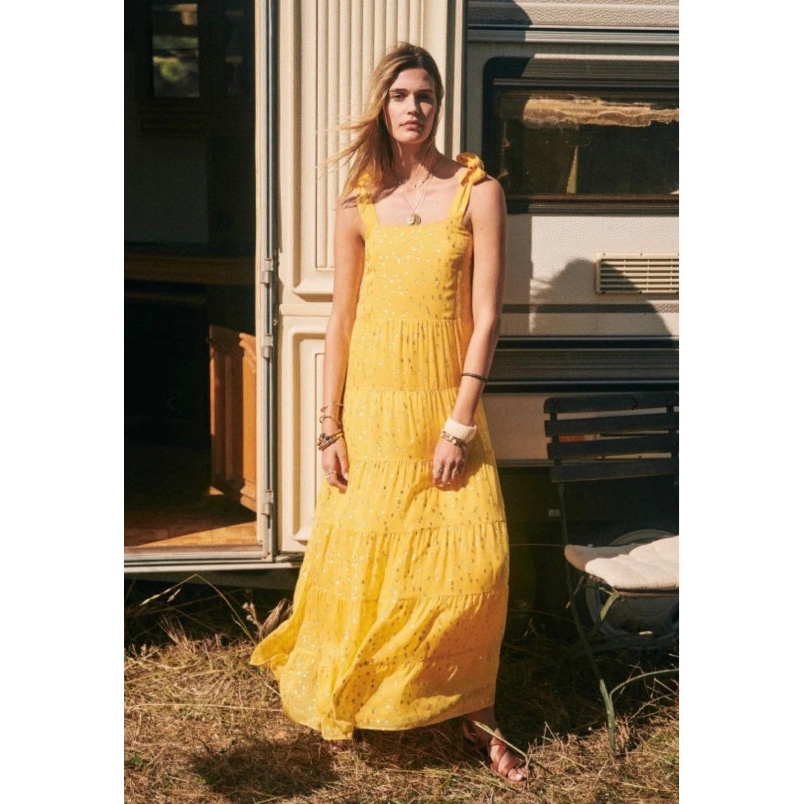 Sezane SALE NWT SÉZANE ANNIE MAXI DRESS Golden yellow SZ4 silk BUST Size XXS / US 00 / IT 34 - 1 Thumbnail