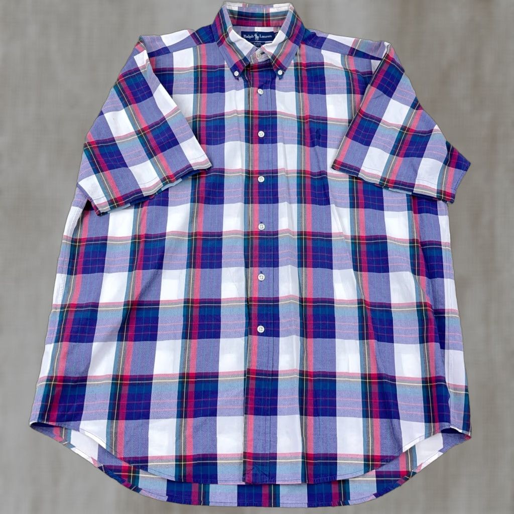 Ralph Lauren VINTAGE Ralph Lauren Shirt Men Large Blue Button Up Madras Plaid Camp India Vintage Size US L / EU 52-54 / 3 - 1 Thumbnail