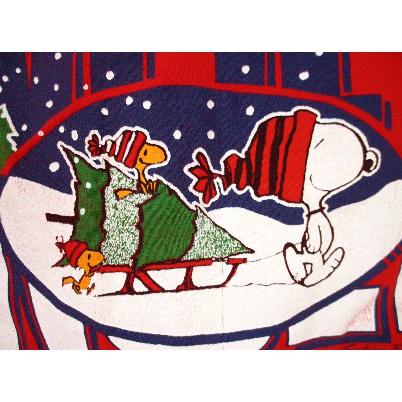 Vintage VINTAGE 80s PEANUTS SNOOPY WOODSTOCK NOEL XMAS CARTOON T-Shirt Red Mens Medium soft thin Size US M / EU 48-50 / 2 - 6 Thumbnail