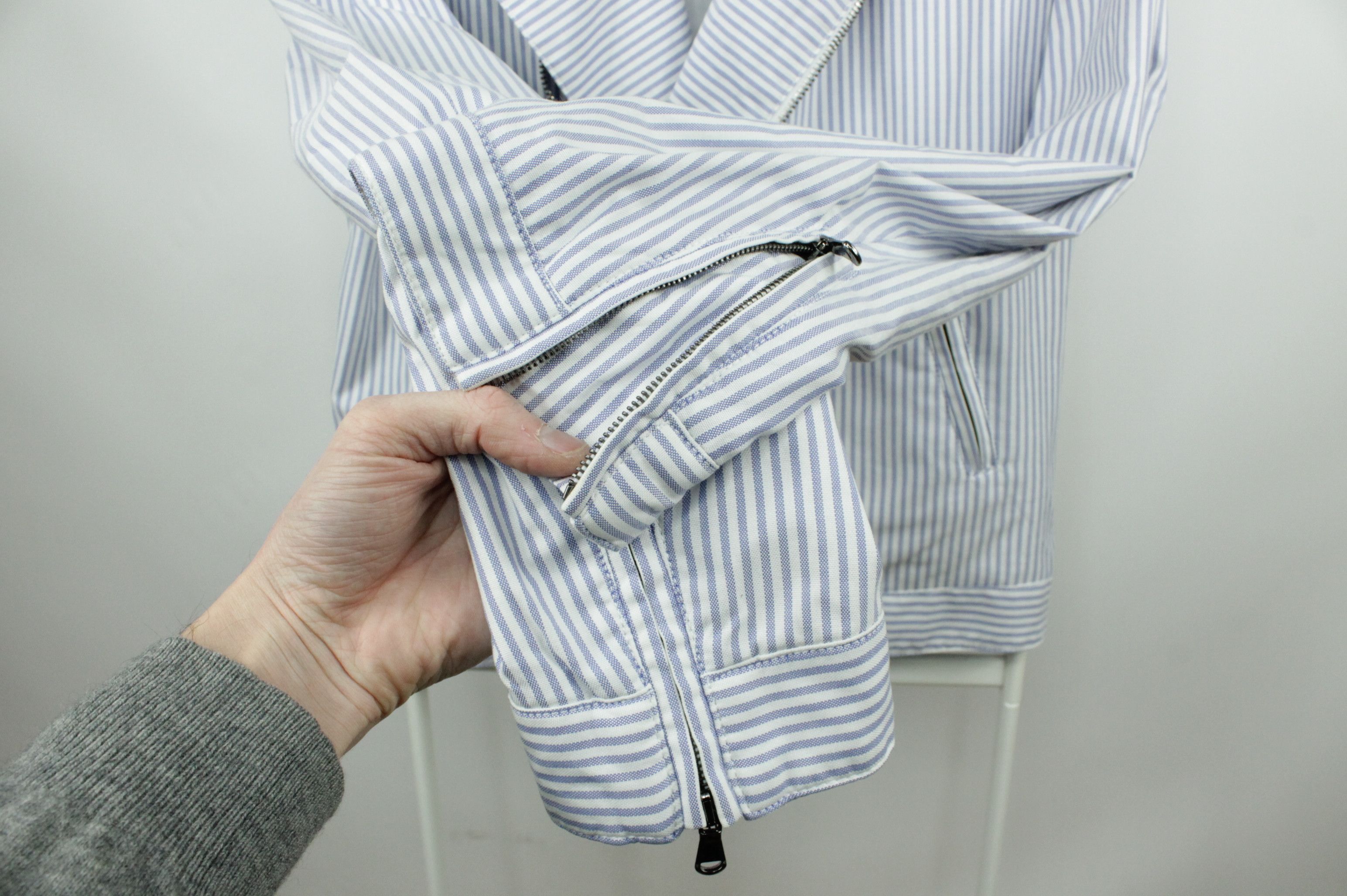 Tommy Hilfiger Hilfiger Collection White/Blue Striped Cotton Biker Jacket Size US L / EU 52-54 / 3 - 8 Thumbnail