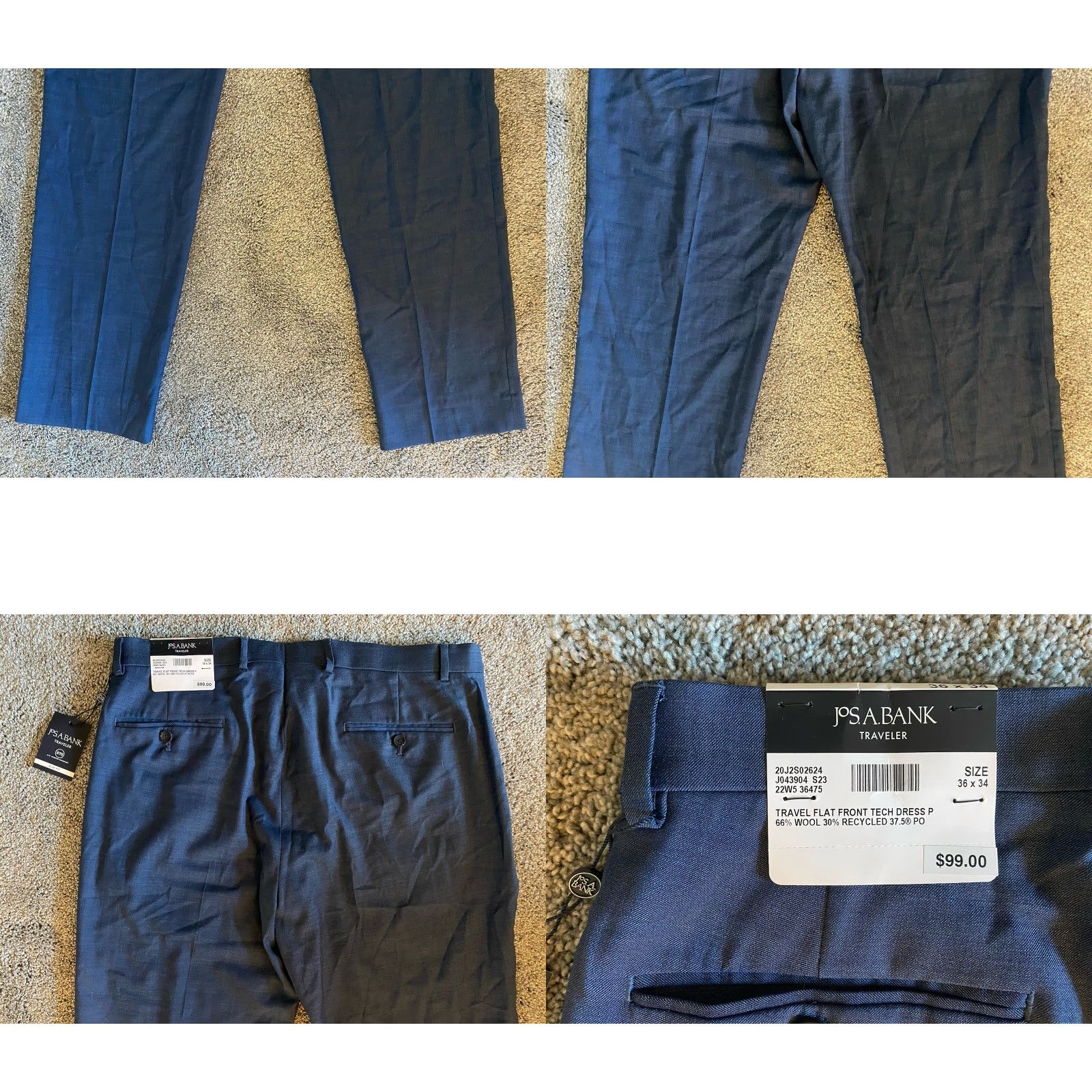 Jos. A. Bank NWT Jos. A. Bank Traveler Tech Dress Pants Men 36x34 Slim Blue Dress Pants Men Slim Fit Regular Inseam 34 Vintage? No. Size US 36 / EU 52 - 9 Thumbnail