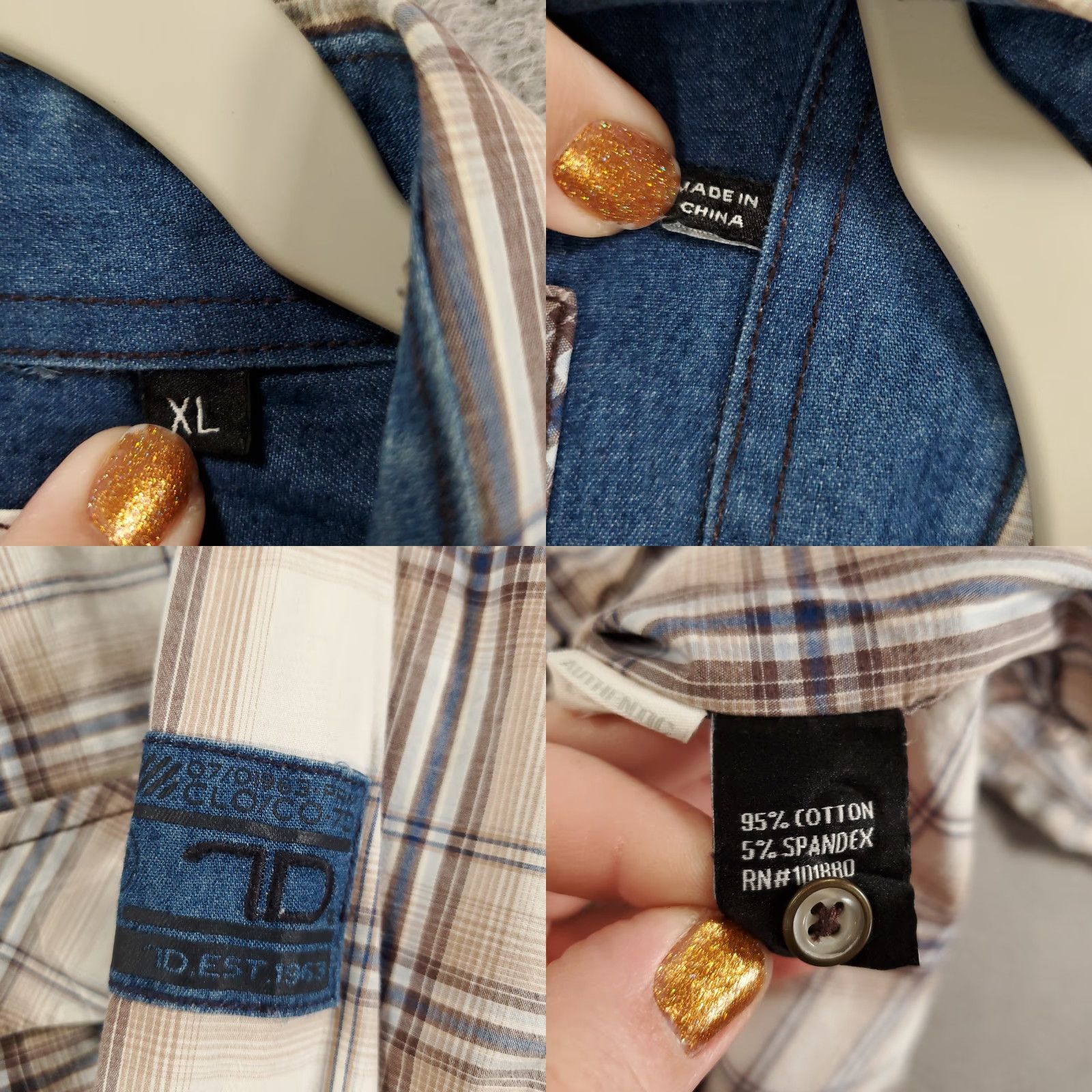 Vintage 7 Diamonds Shirt Mens XL Blue White Brown Plaid Button Up Long Sleeve Cotton Size US XL / EU 56 / 4 - 8 Thumbnail