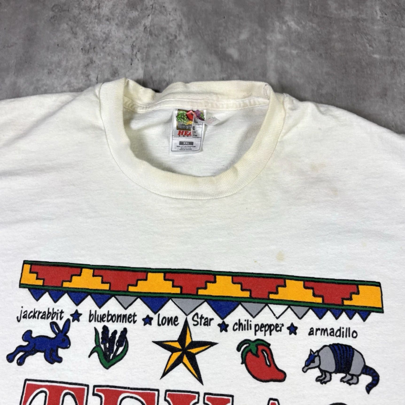 Fruit Of The Loom VINTAGE Texas Art T Shirt White Single Stitch size 3XL 90s USA Size US XXL / EU 58 / 5 - 6 Thumbnail