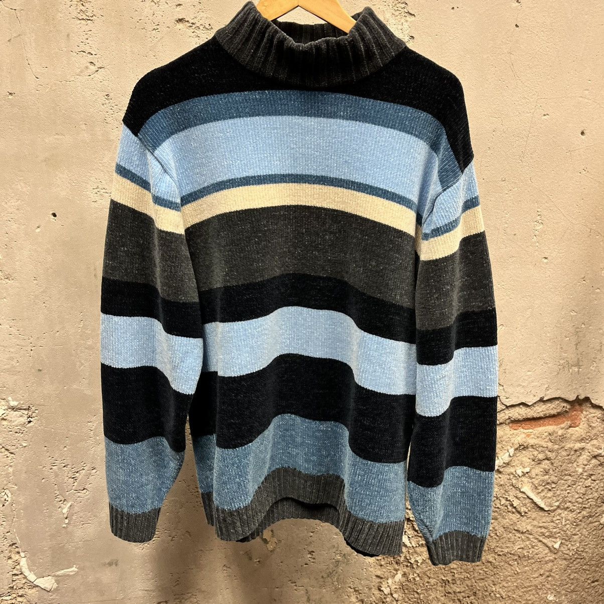 Vintage PJ Mark Vintage 90s Blue Chenille Knit Mock Neck Sweater Y2K Size US M / EU 48-50 / 2 - 1 Thumbnail