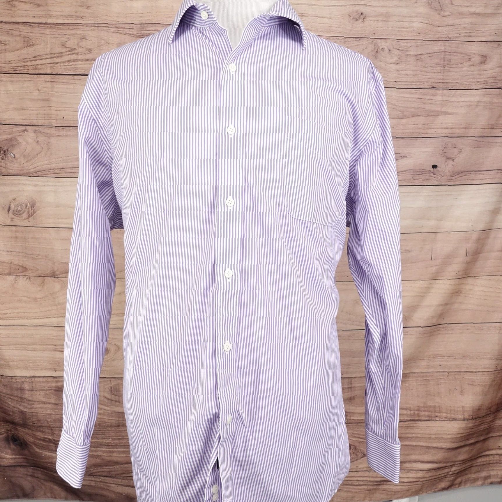 Ralph Lauren VINTAGE Ralph Lauren Shirt Mens XL 18 Slim Fit Dress Shirt Long Sleeve Purple White Striped Cotton Business Formal Size 48R - 3 Thumbnail