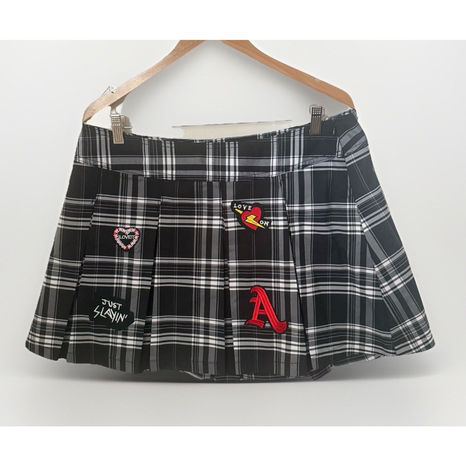 Other Y2K Punk Black Plaid Pleated Mini Skirt Grunge Schoolgirl Size 34" / US 12 / IT 48 - 1 Thumbnail